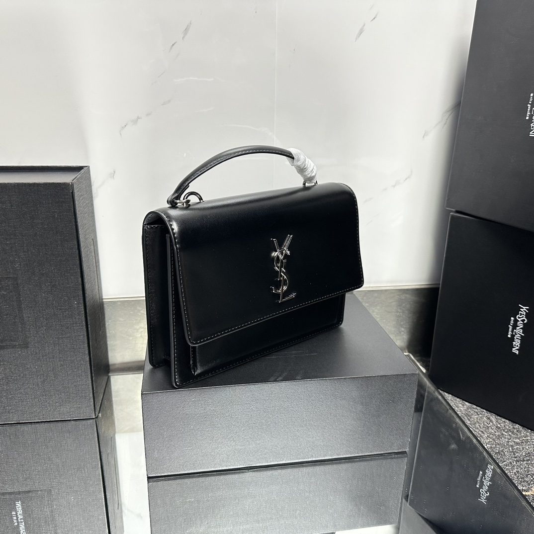 Saint Laurent YSL Sunset medium leather cross-body bag Black Sliver - Bag