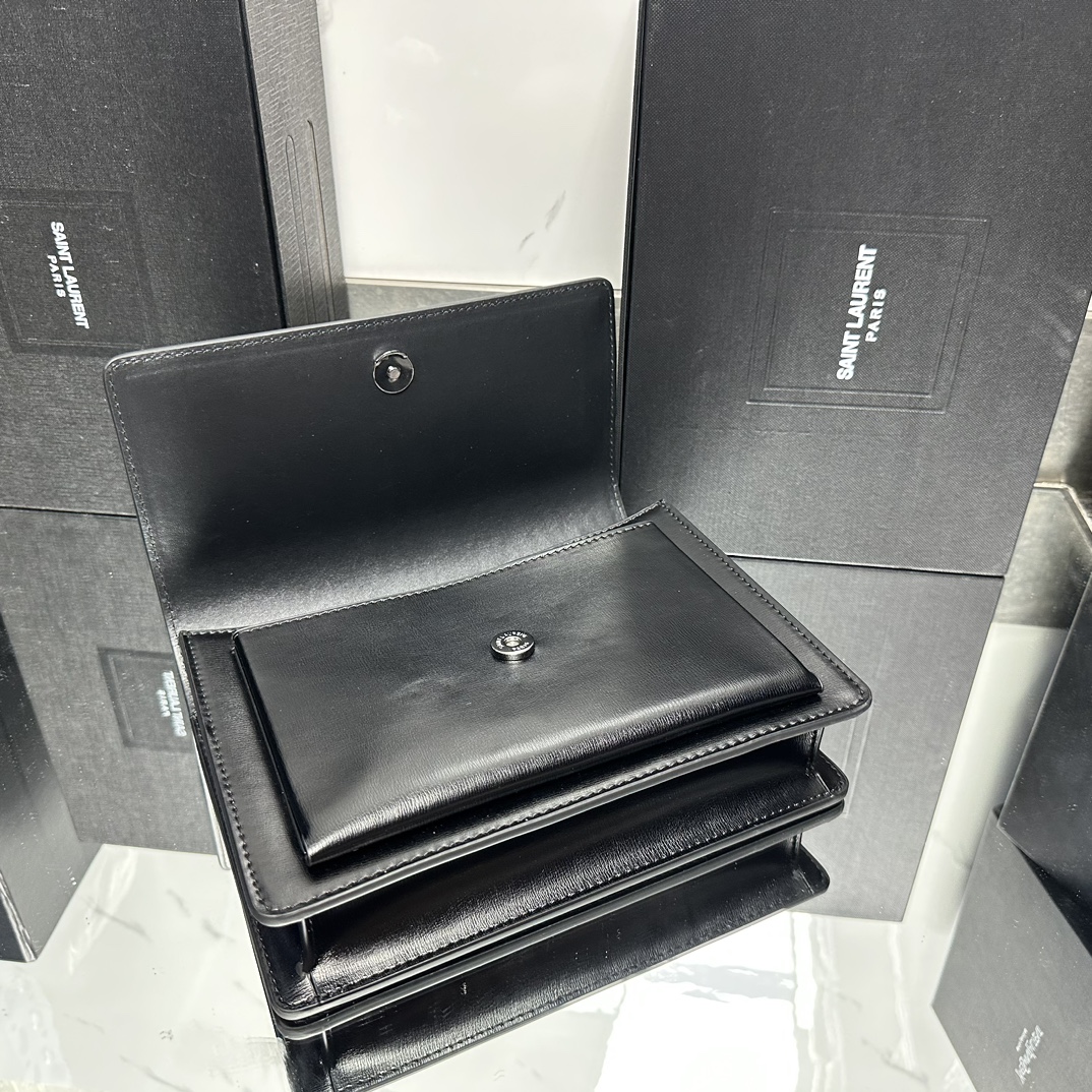 Saint Laurent YSL Sunset medium leather cross-body bag Black Sliver - Bag