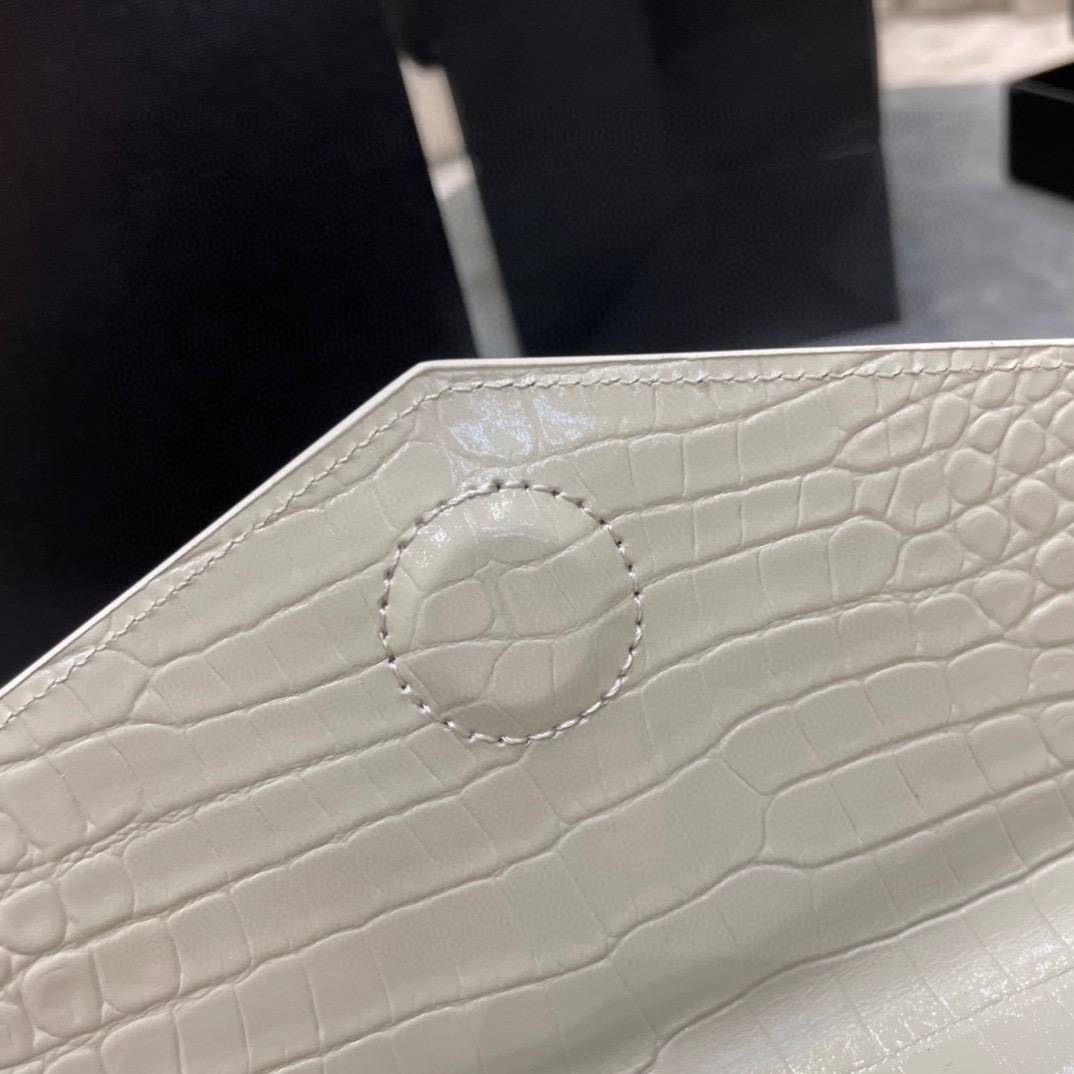 SAINT LAURENT Uptown POUCH IN CROCODILE-EMBOSSED SHINY LEATHER WHITE-GOLD HARDWARE - Bag