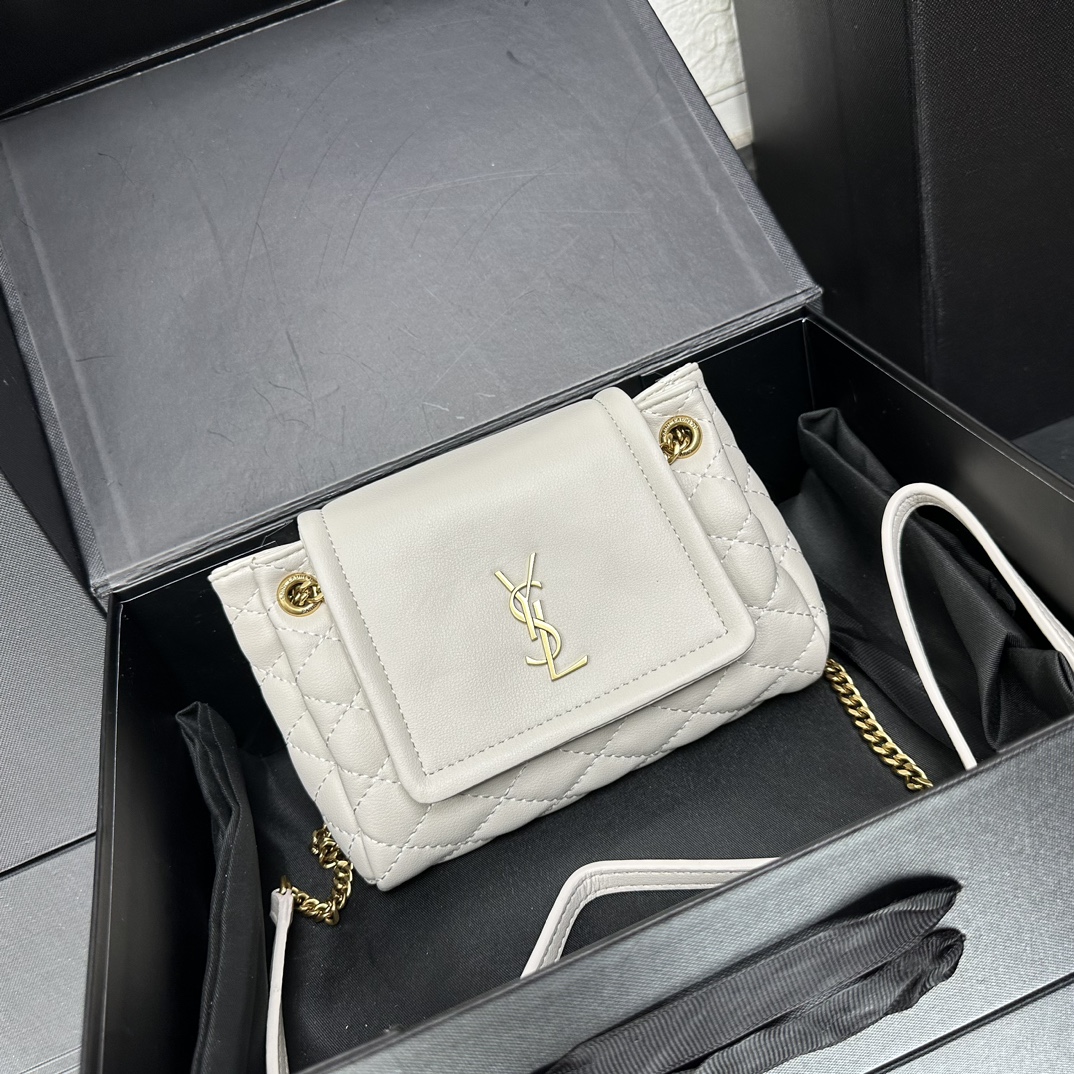 SAINT LAURENT Calfskin Quilted Monogram Mini Nolita White Soft - Bag