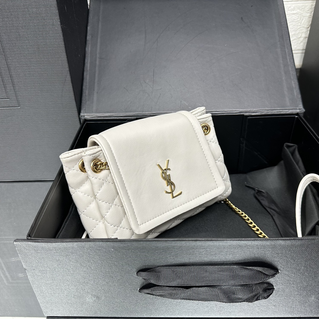SAINT LAURENT Calfskin Quilted Monogram Mini Nolita White Soft - Bag