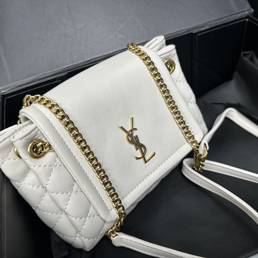 SAINT LAURENT Calfskin Quilted Monogram Mini Nolita White Soft - Bag