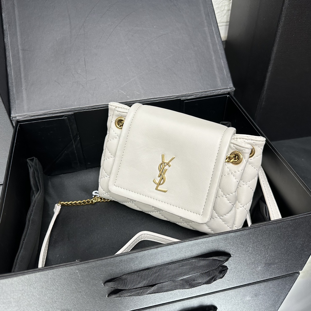 SAINT LAURENT Calfskin Quilted Monogram Mini Nolita White Soft - Bag