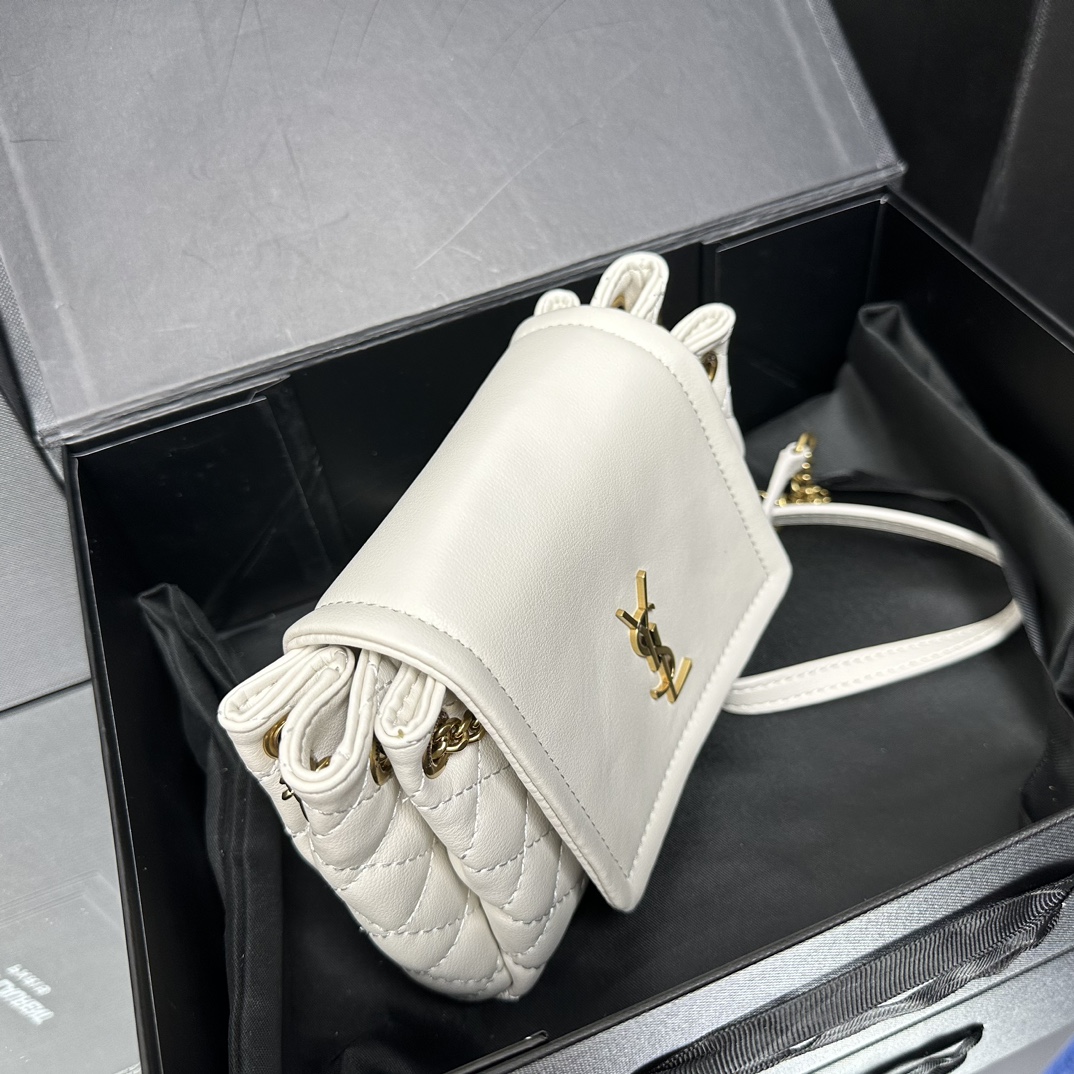 SAINT LAURENT Calfskin Quilted Monogram Mini Nolita White Soft - Bag