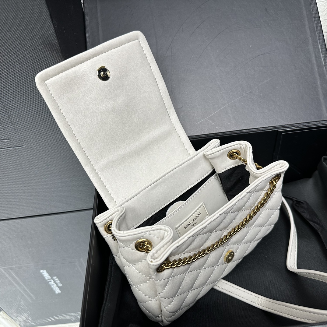 SAINT LAURENT Calfskin Quilted Monogram Mini Nolita White Soft - Bag