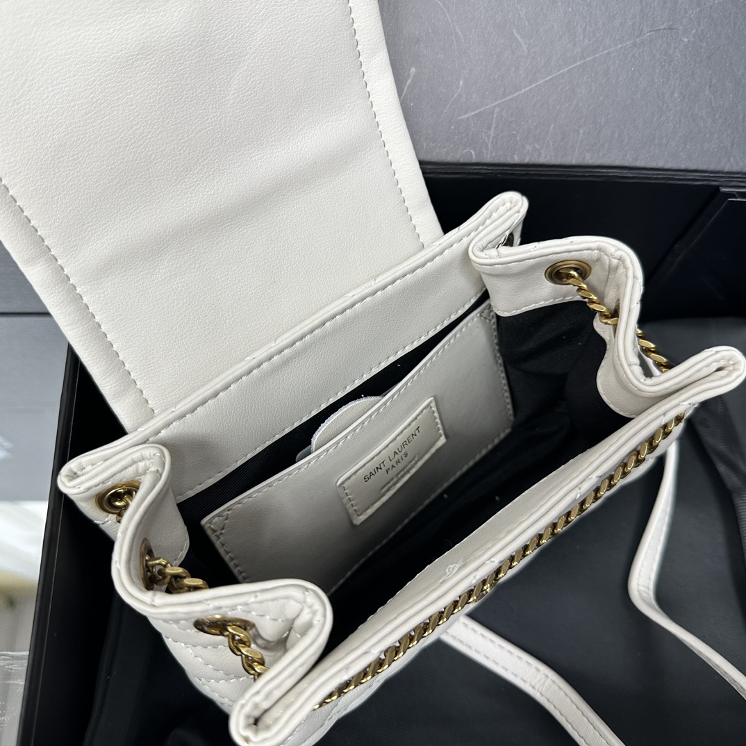 SAINT LAURENT Calfskin Quilted Monogram Mini Nolita White Soft - Bag