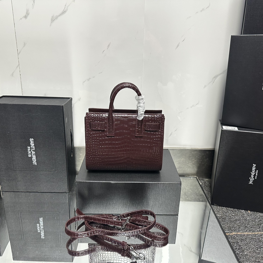 Saint Laurent Rose Croc Embossed Leather Nano Classic Sac De Jour Tote - Bag