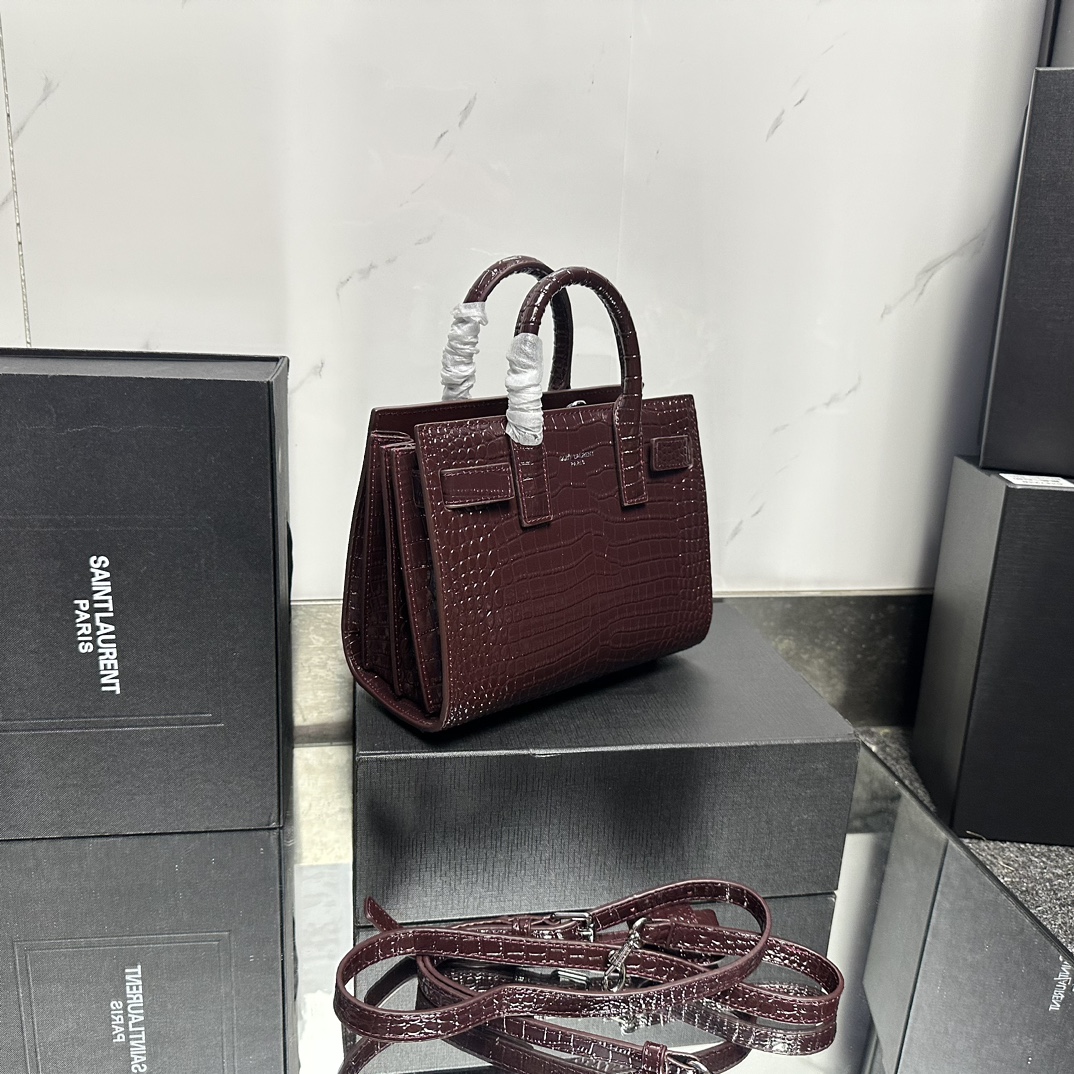 Saint Laurent Rose Croc Embossed Leather Nano Classic Sac De Jour Tote - Bag