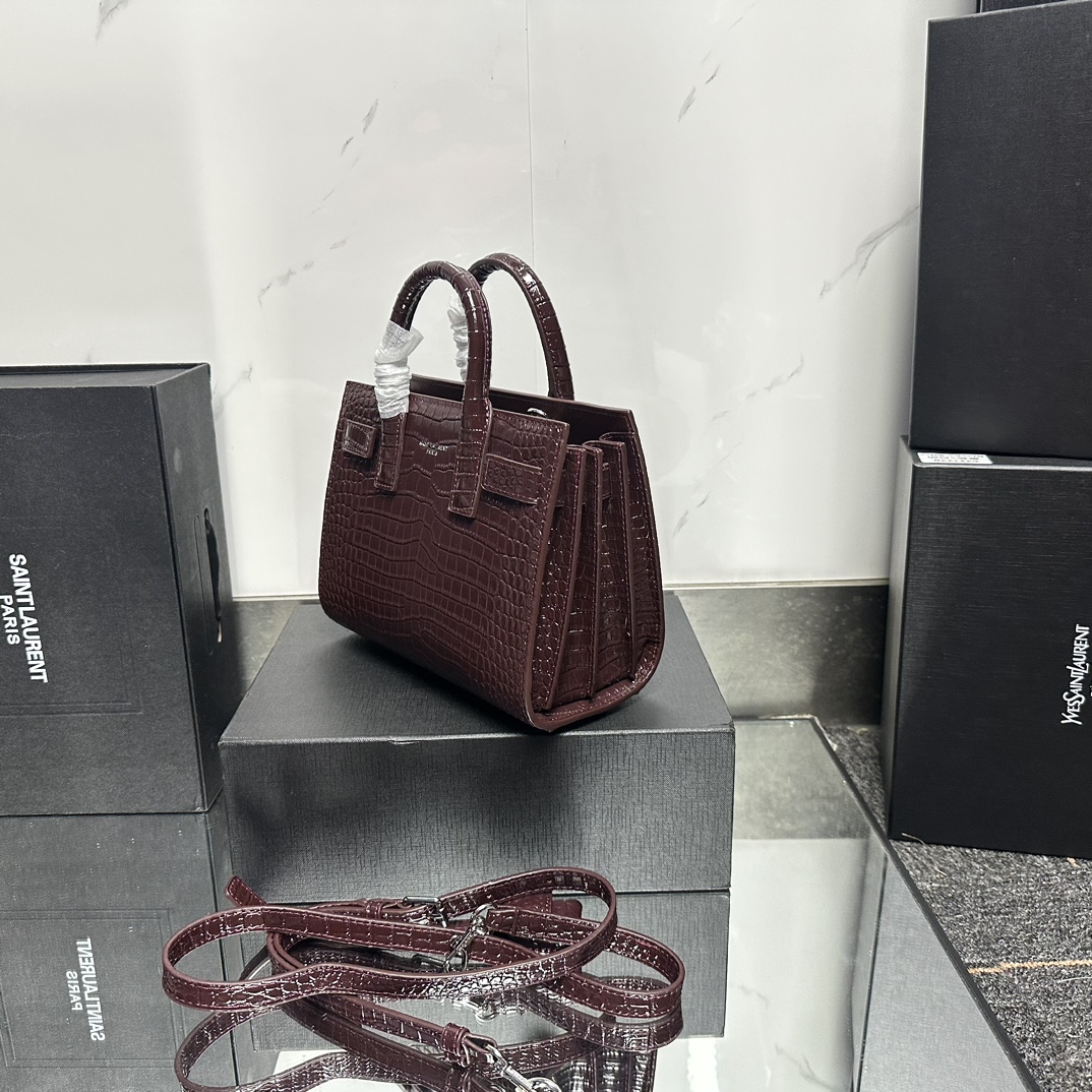 Saint Laurent Rose Croc Embossed Leather Nano Classic Sac De Jour Tote - Bag
