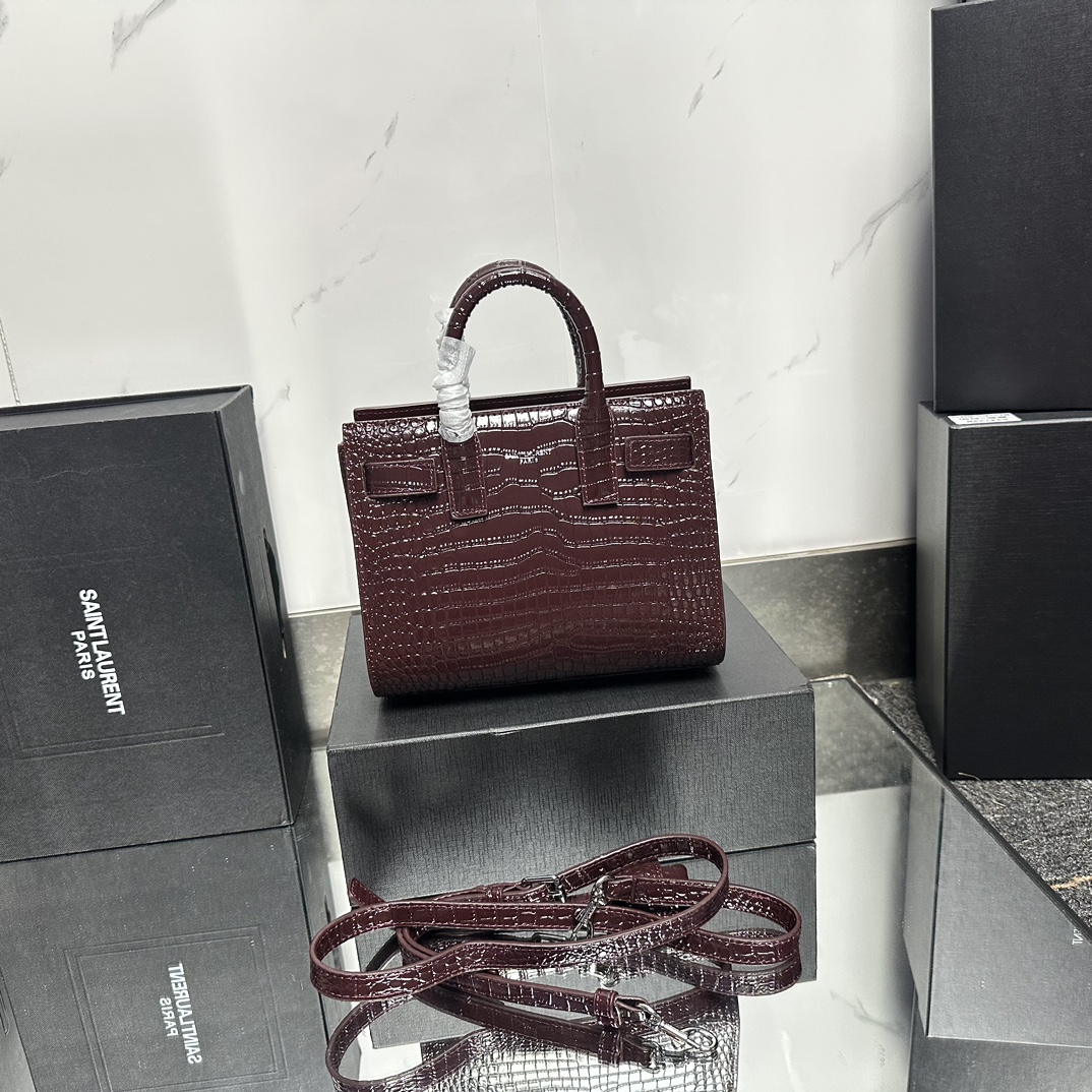 Saint Laurent Rose Croc Embossed Leather Nano Classic Sac De Jour Tote - Bag
