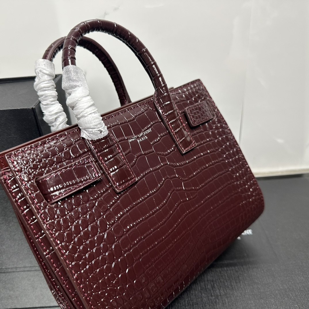 Saint Laurent Rose Croc Embossed Leather Nano Classic Sac De Jour Tote - Bag