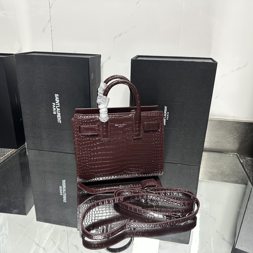 Saint Laurent Rose Croc Embossed Leather Nano Classic Sac De Jour Tote - Bag
