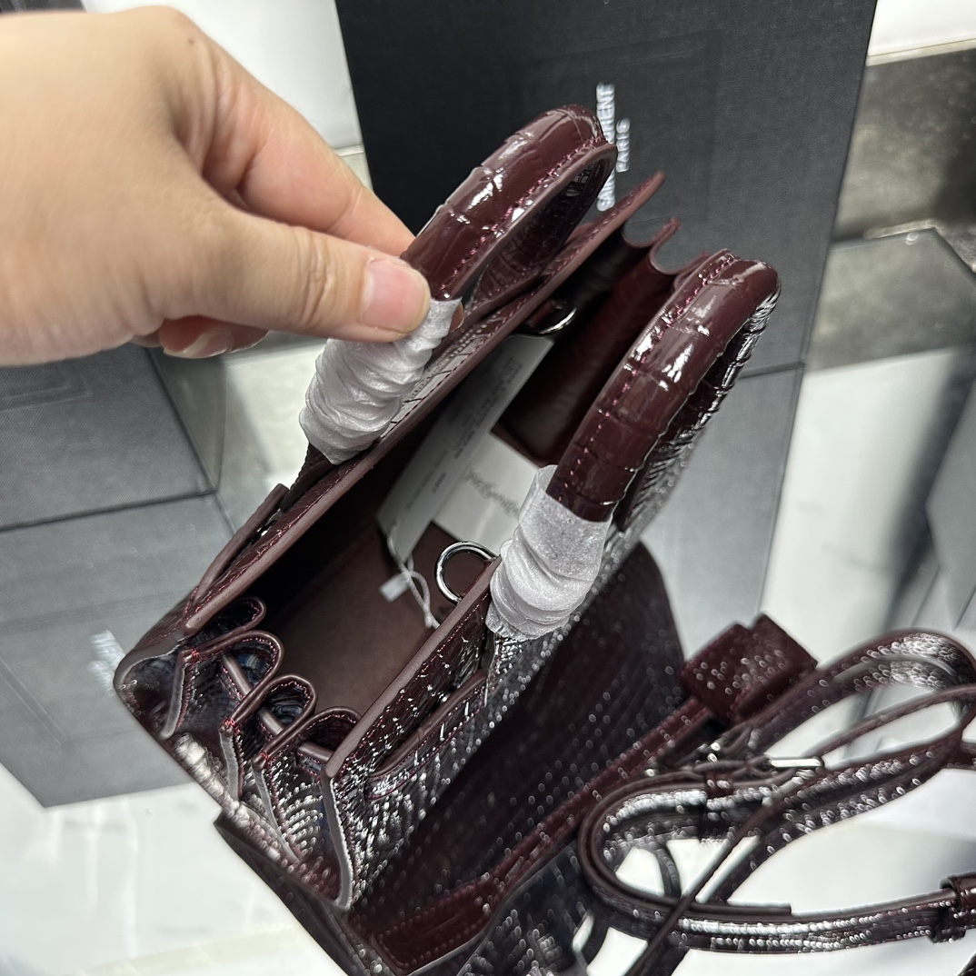 Saint Laurent Rose Croc Embossed Leather Nano Classic Sac De Jour Tote - Bag