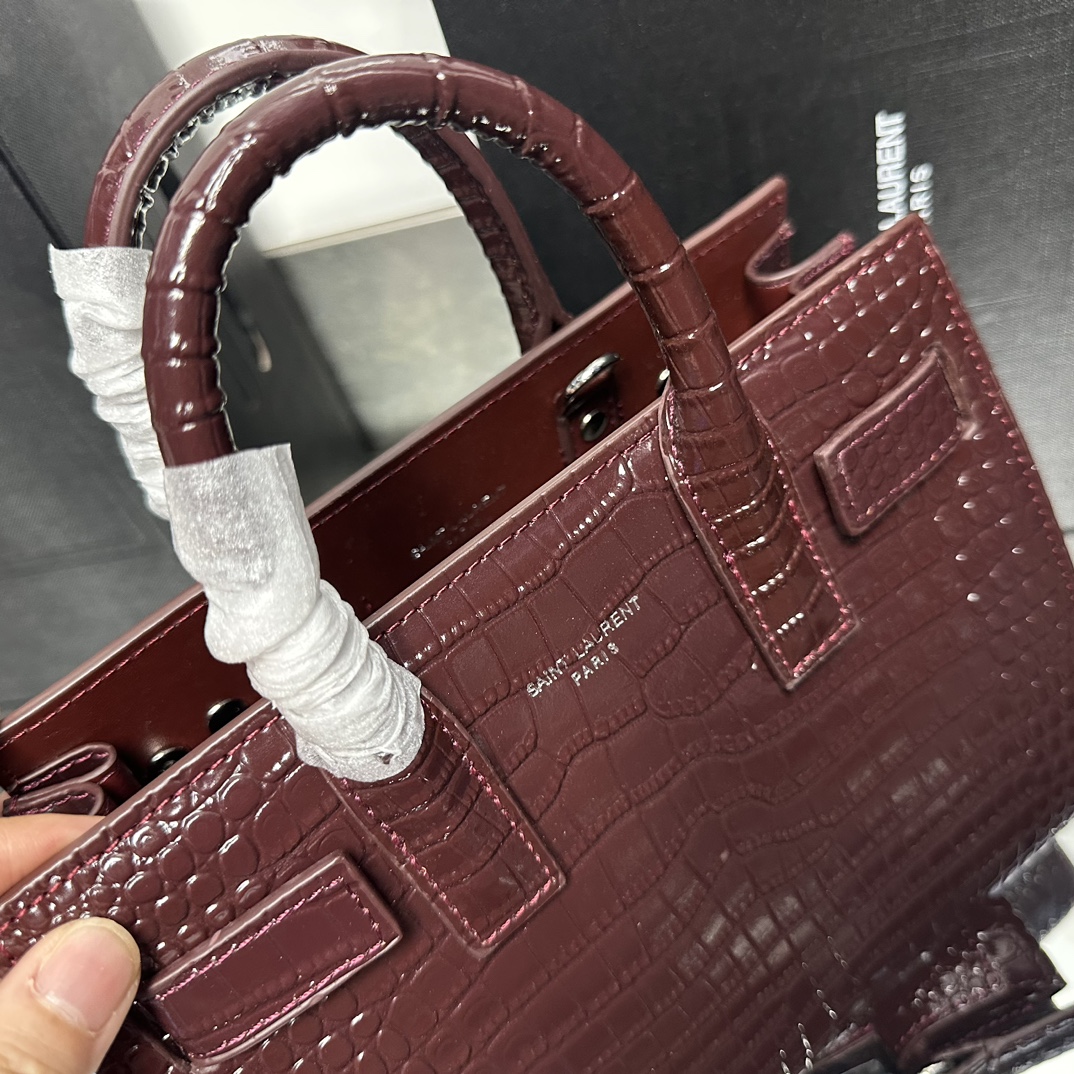 Saint Laurent Rose Croc Embossed Leather Nano Classic Sac De Jour Tote - Bag