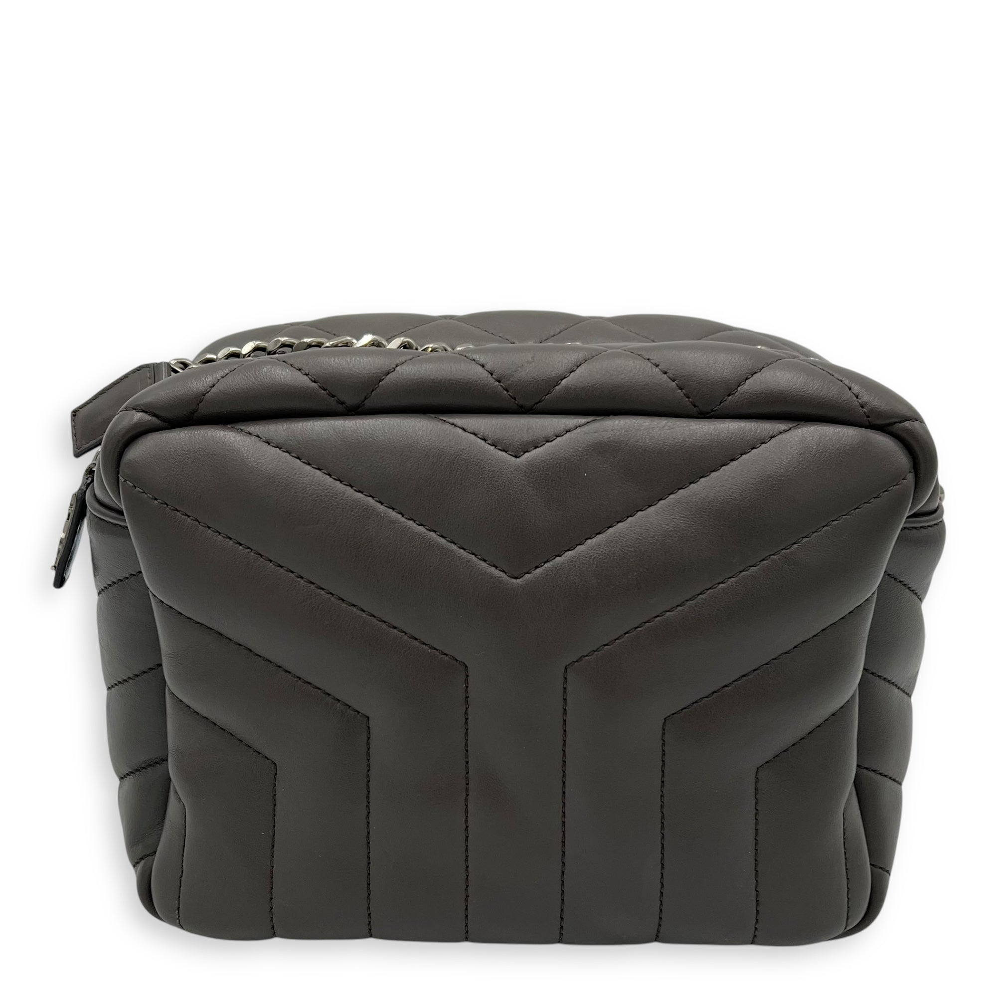 Bowler Grey Shoulder Bag in Calfskin, Silver hardware
