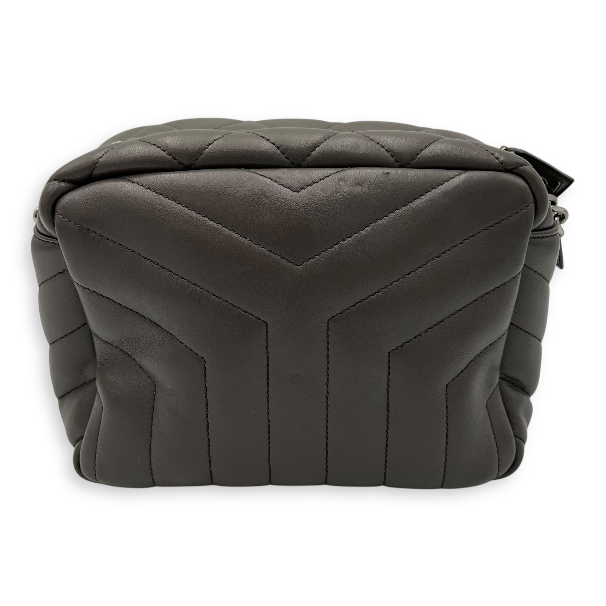 Bowler Grey Shoulder Bag in Calfskin, Silver hardware