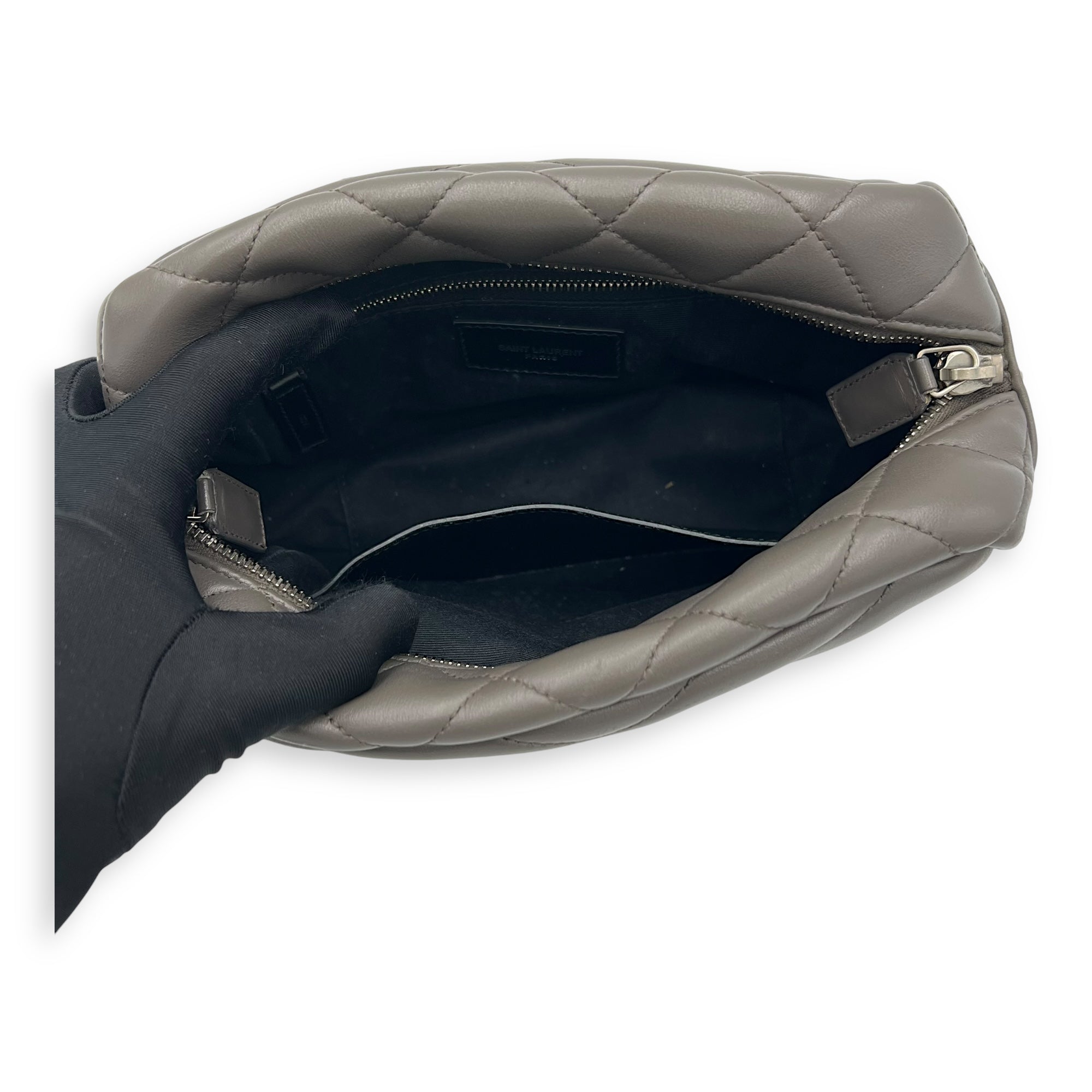 Bowler Grey Shoulder Bag in Calfskin, Silver hardware