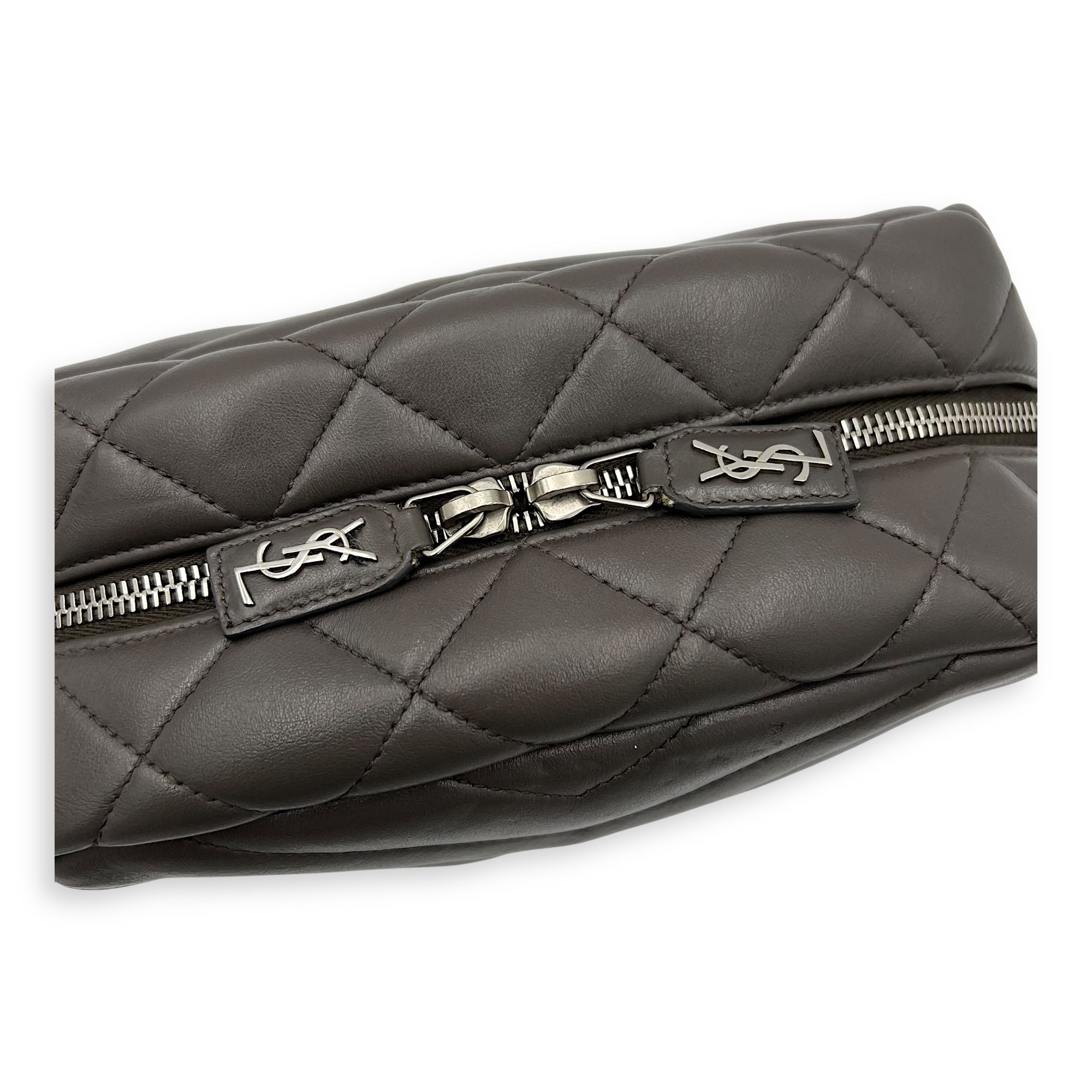 Bowler Grey Shoulder Bag in Calfskin, Silver hardware