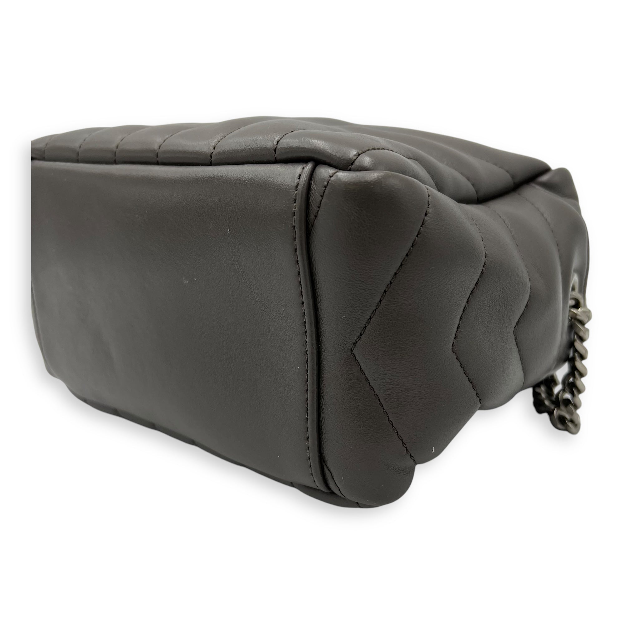Bowler Grey Shoulder Bag in Calfskin, Silver hardware