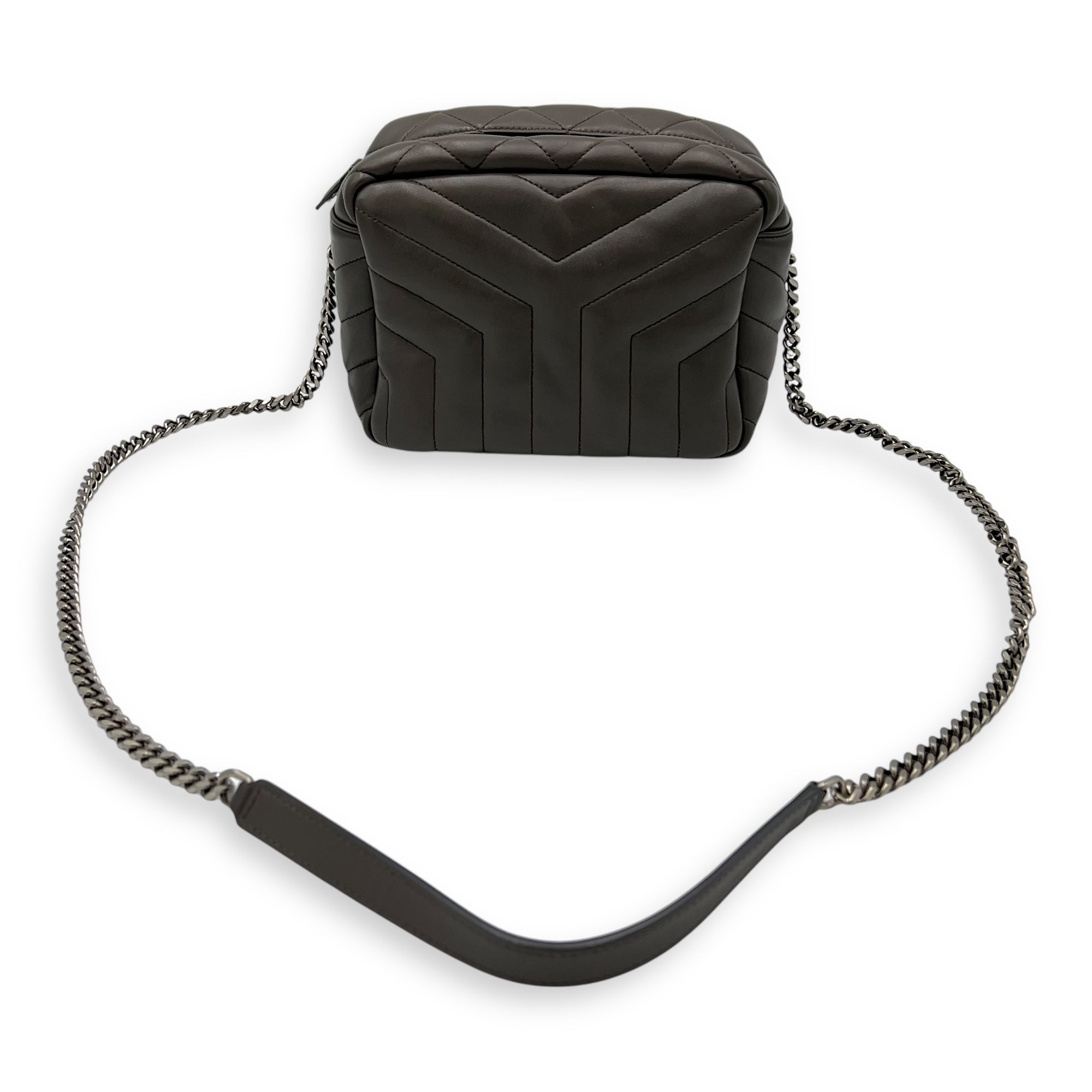 Bowler Grey Shoulder Bag in Calfskin, Silver hardware