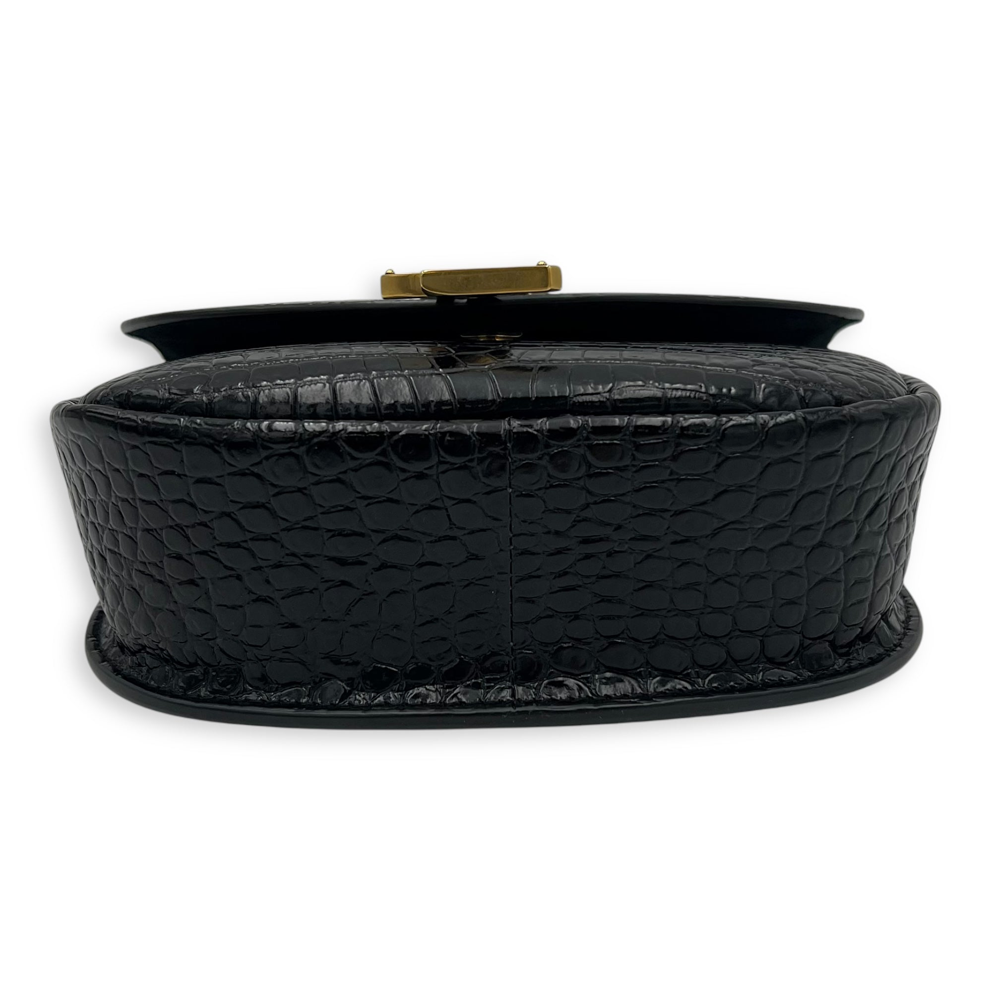 Kaia Crossbody Bag Black in Python Embossed Calfskin, Gold hardware