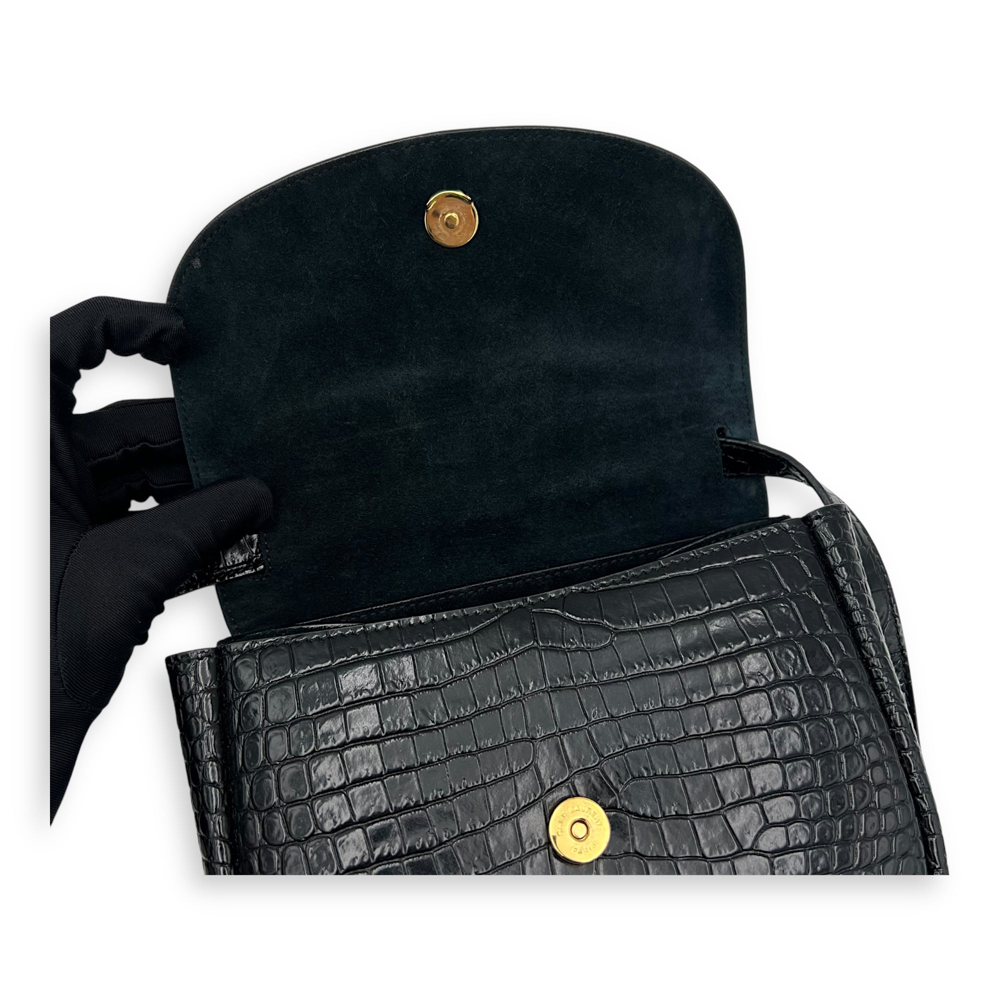 Kaia Crossbody Bag Black in Python Embossed Calfskin, Gold hardware