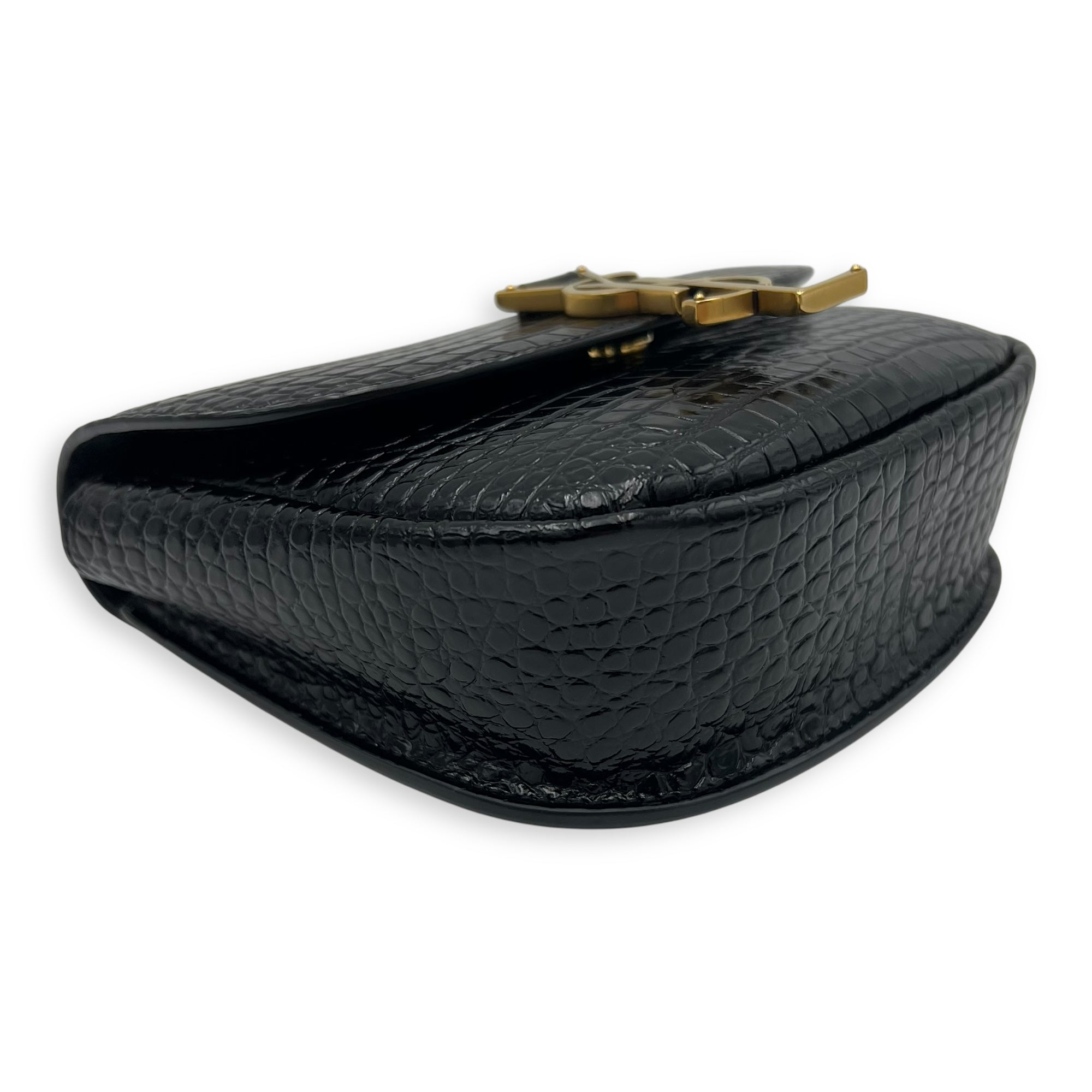 Kaia Crossbody Bag Black in Python Embossed Calfskin, Gold hardware