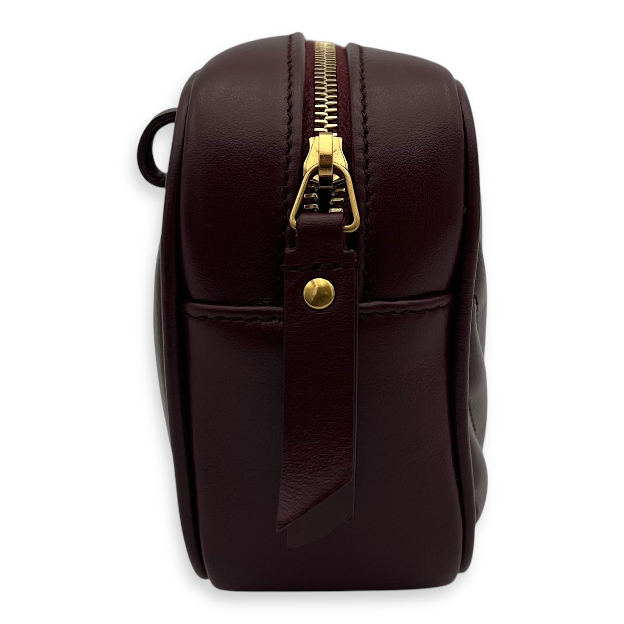 Camera Red Belt Bag in Calfskin, Gold hardware