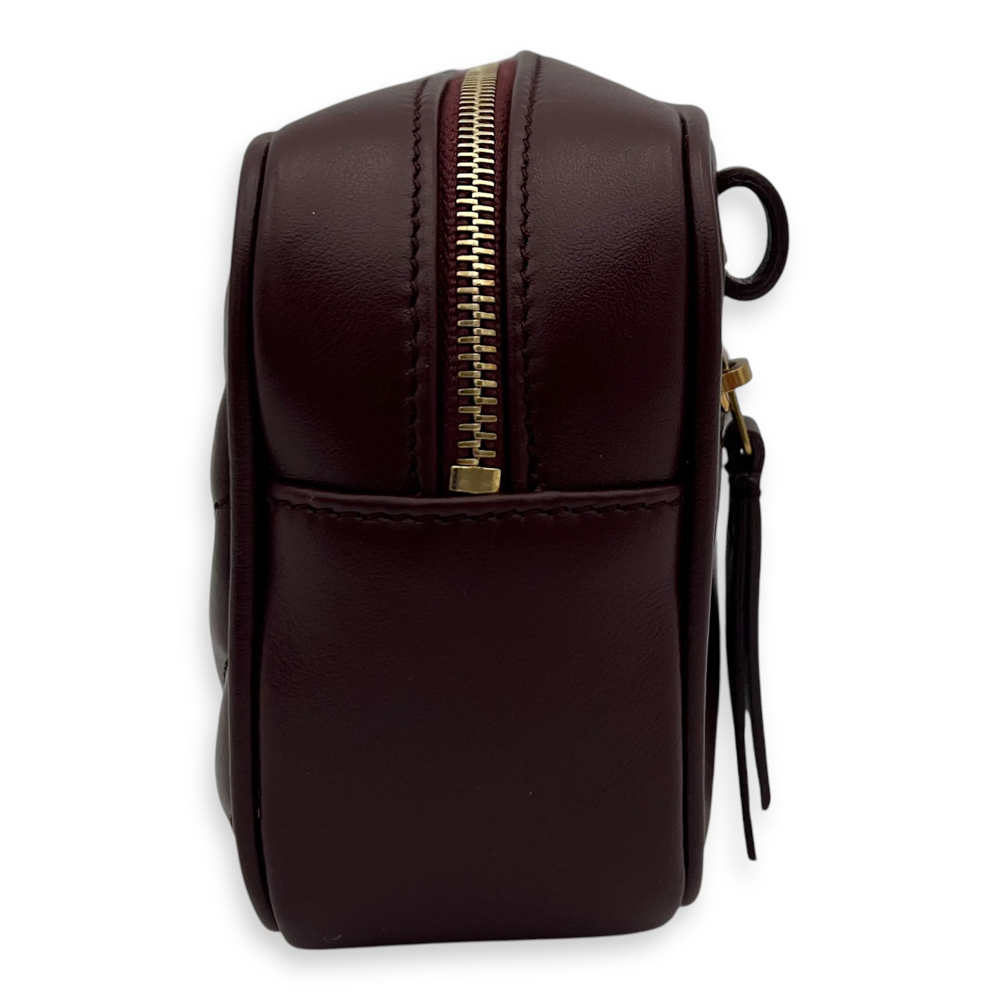 Camera Red Belt Bag in Calfskin, Gold hardware