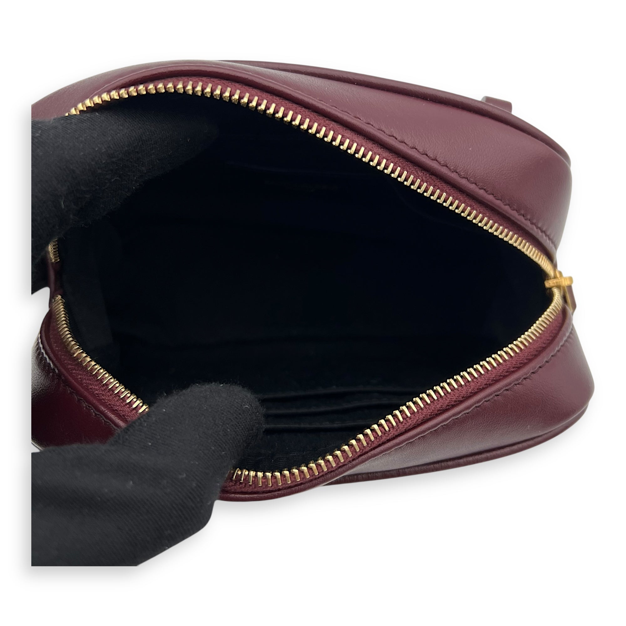Camera Red Belt Bag in Calfskin, Gold hardware