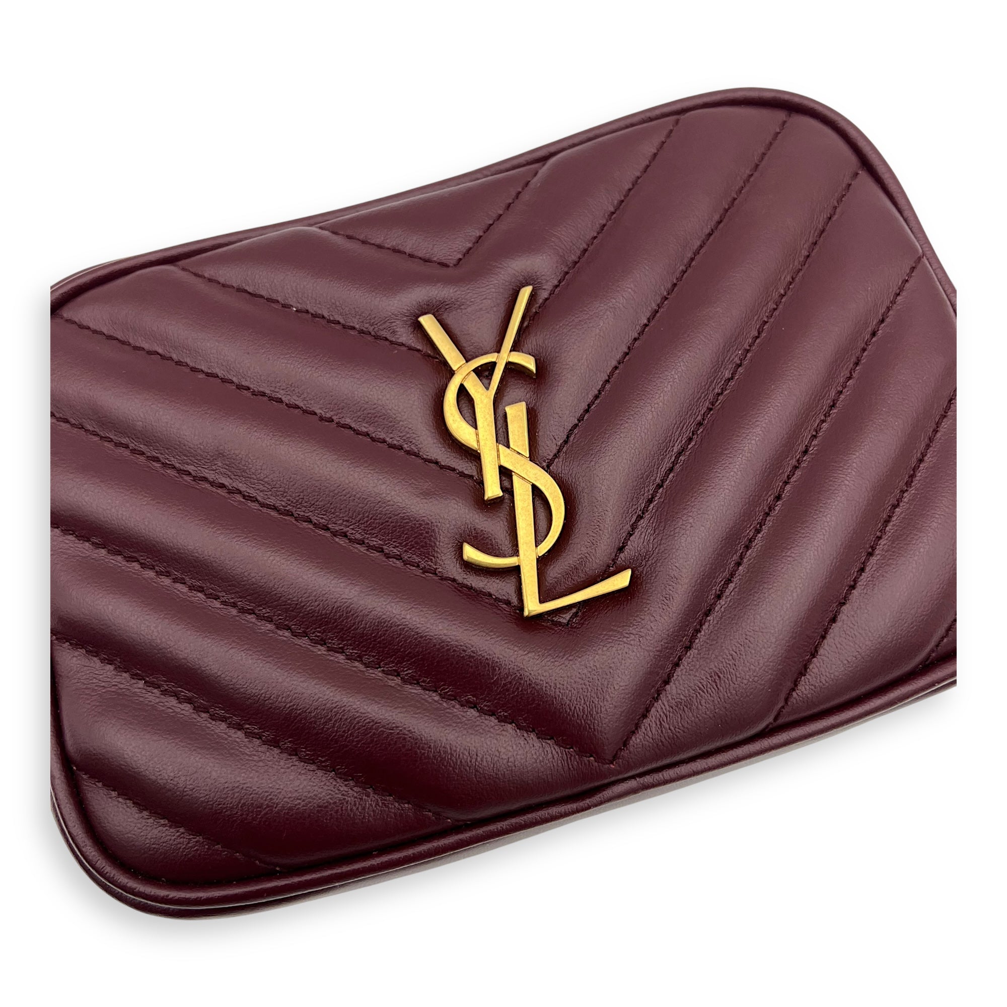 Camera Red Belt Bag in Calfskin, Gold hardware
