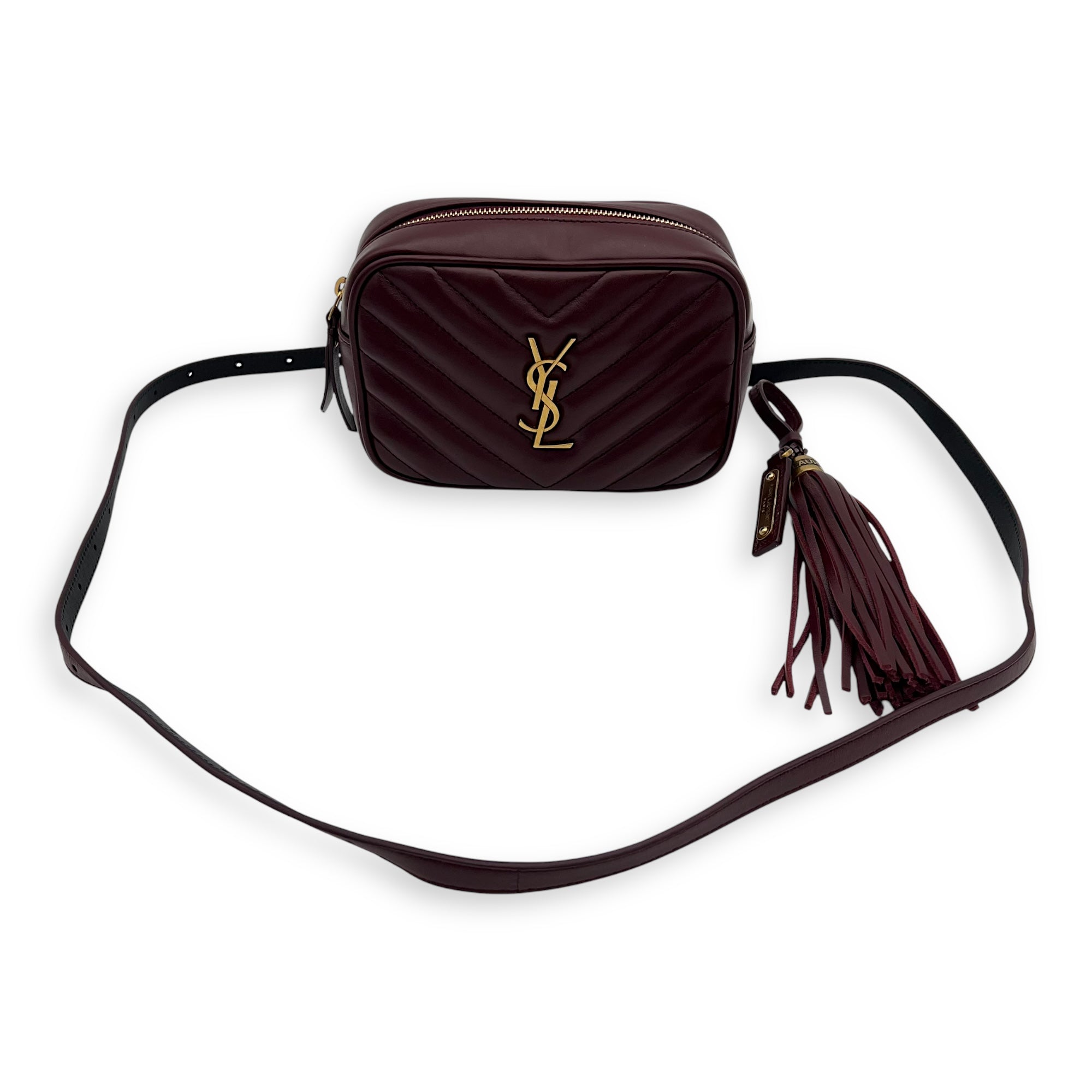 Camera Red Belt Bag in Calfskin, Gold hardware
