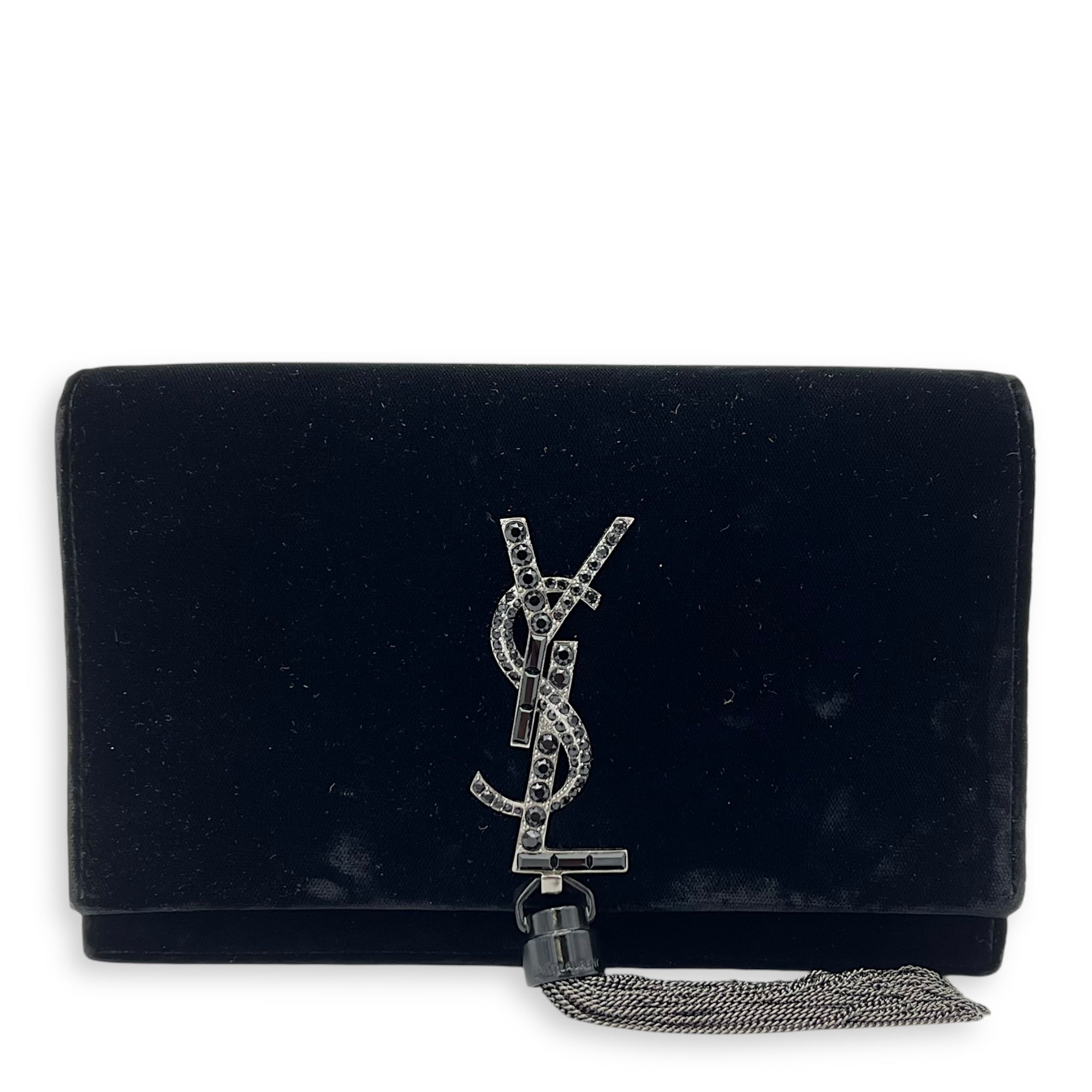 Kate Small Black Crossbody Bag in Velvet, Silver hardware