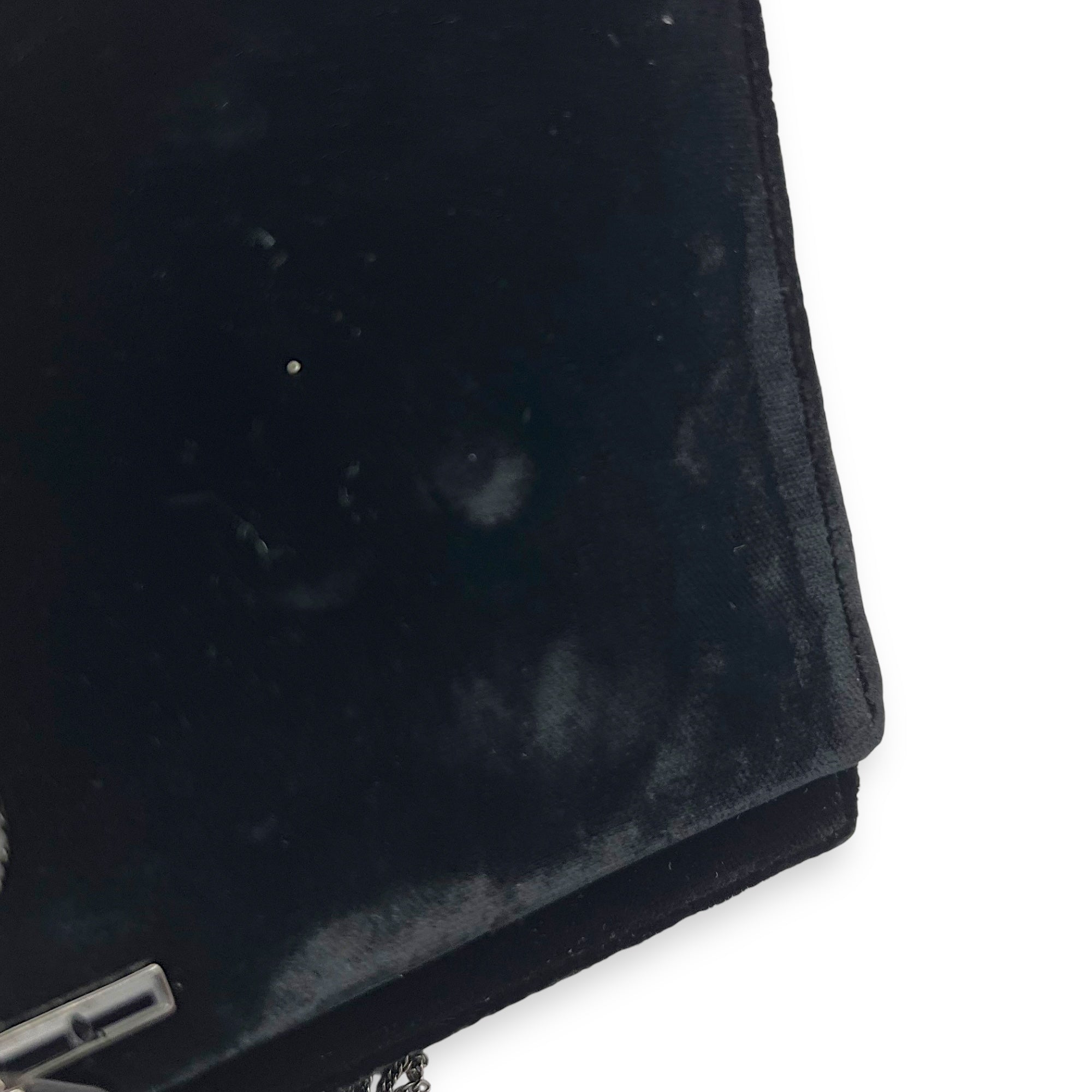 Kate Small Black Crossbody Bag in Velvet, Silver hardware