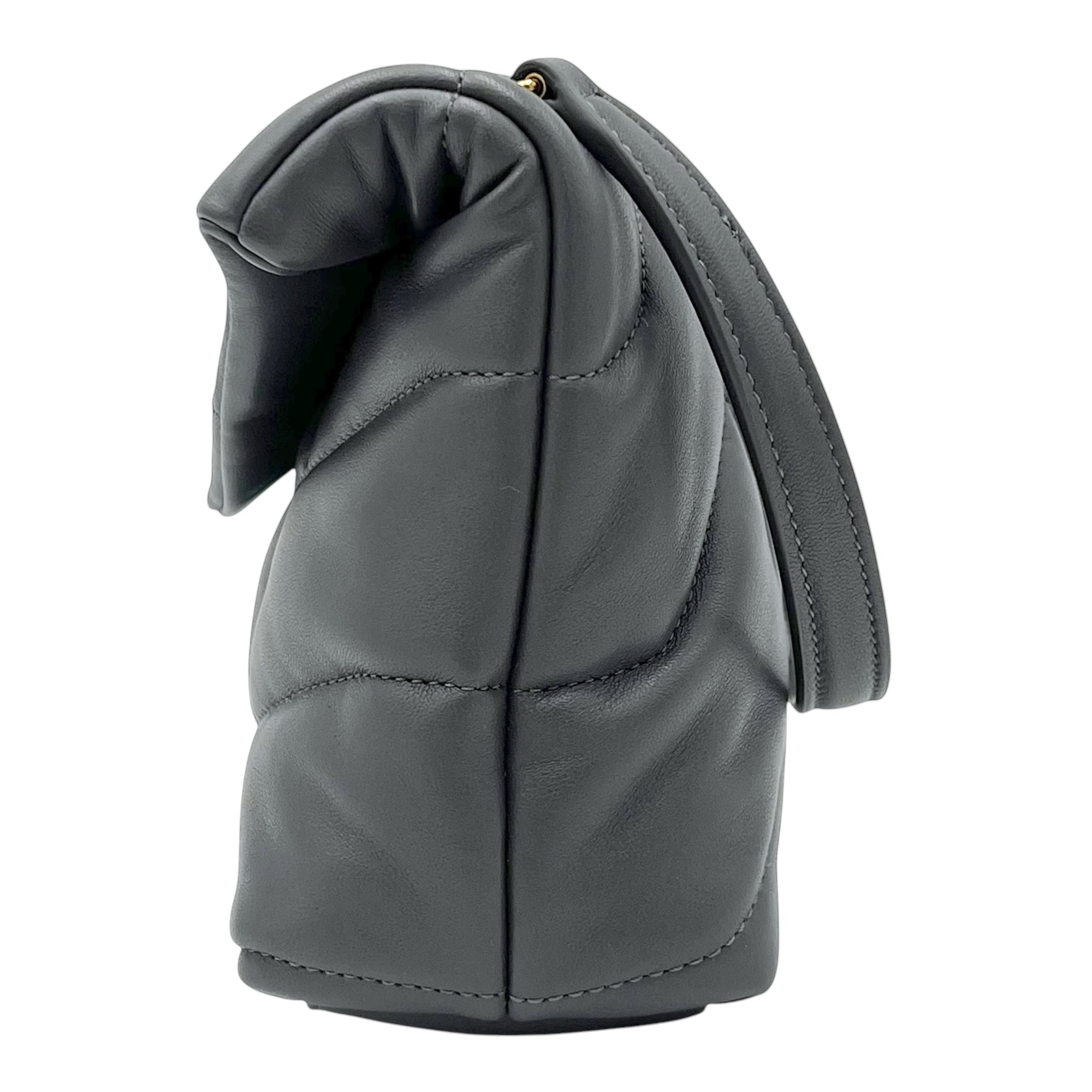 Puffer Mini Grey Shoulder Bag in Lambskin, Gold hardware