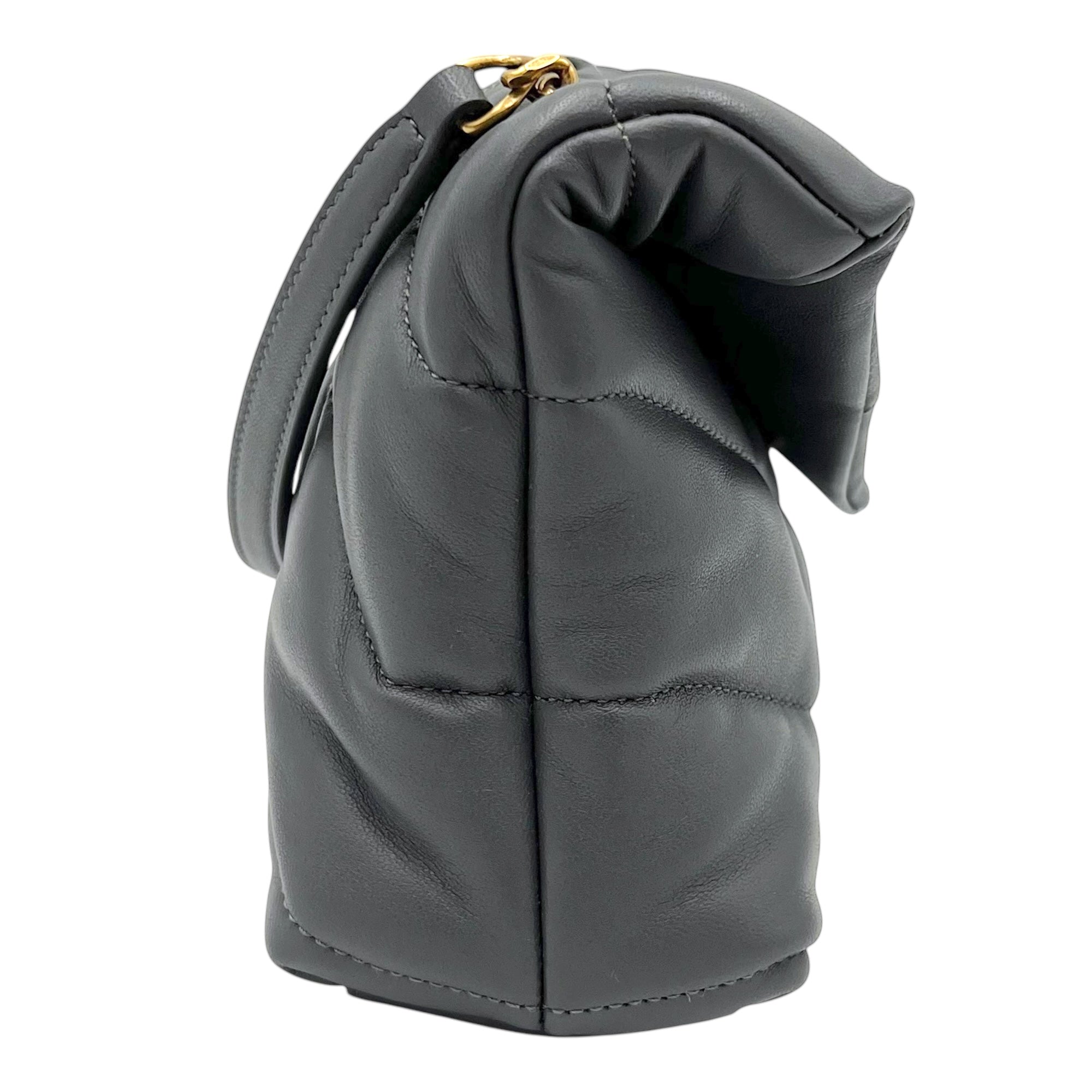 Puffer Mini Grey Shoulder Bag in Lambskin, Gold hardware
