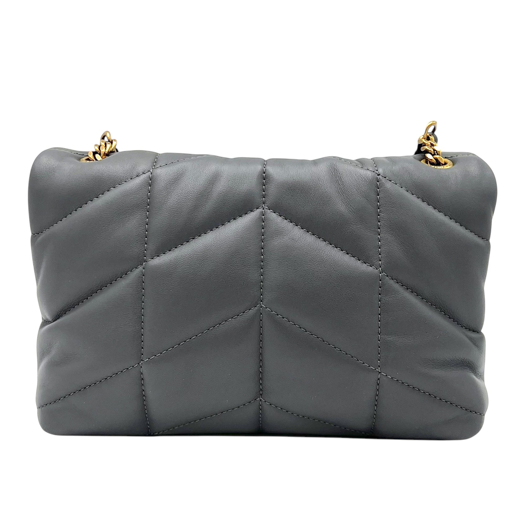 Puffer Mini Grey Shoulder Bag in Lambskin, Gold hardware