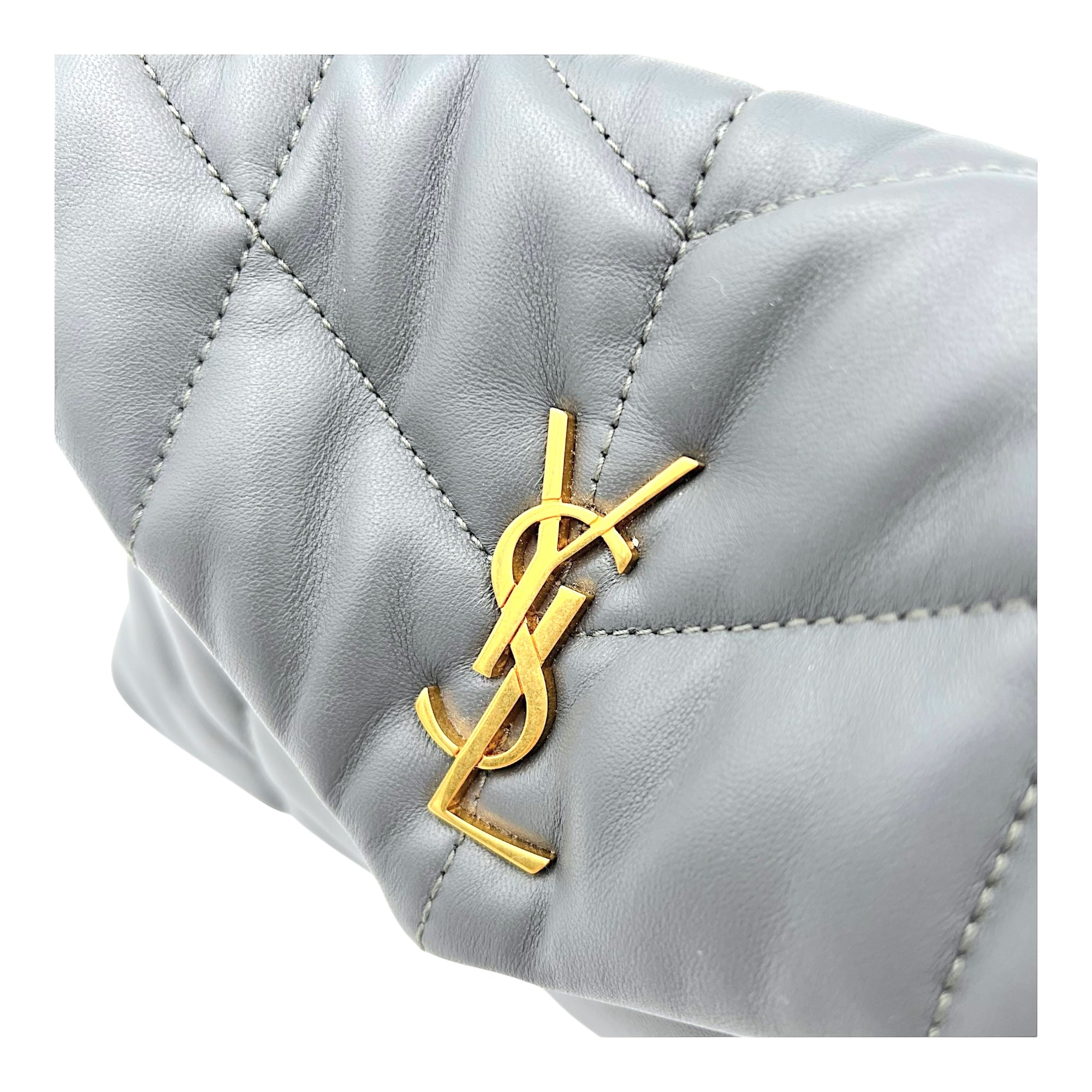 Puffer Mini Grey Shoulder Bag in Lambskin, Gold hardware