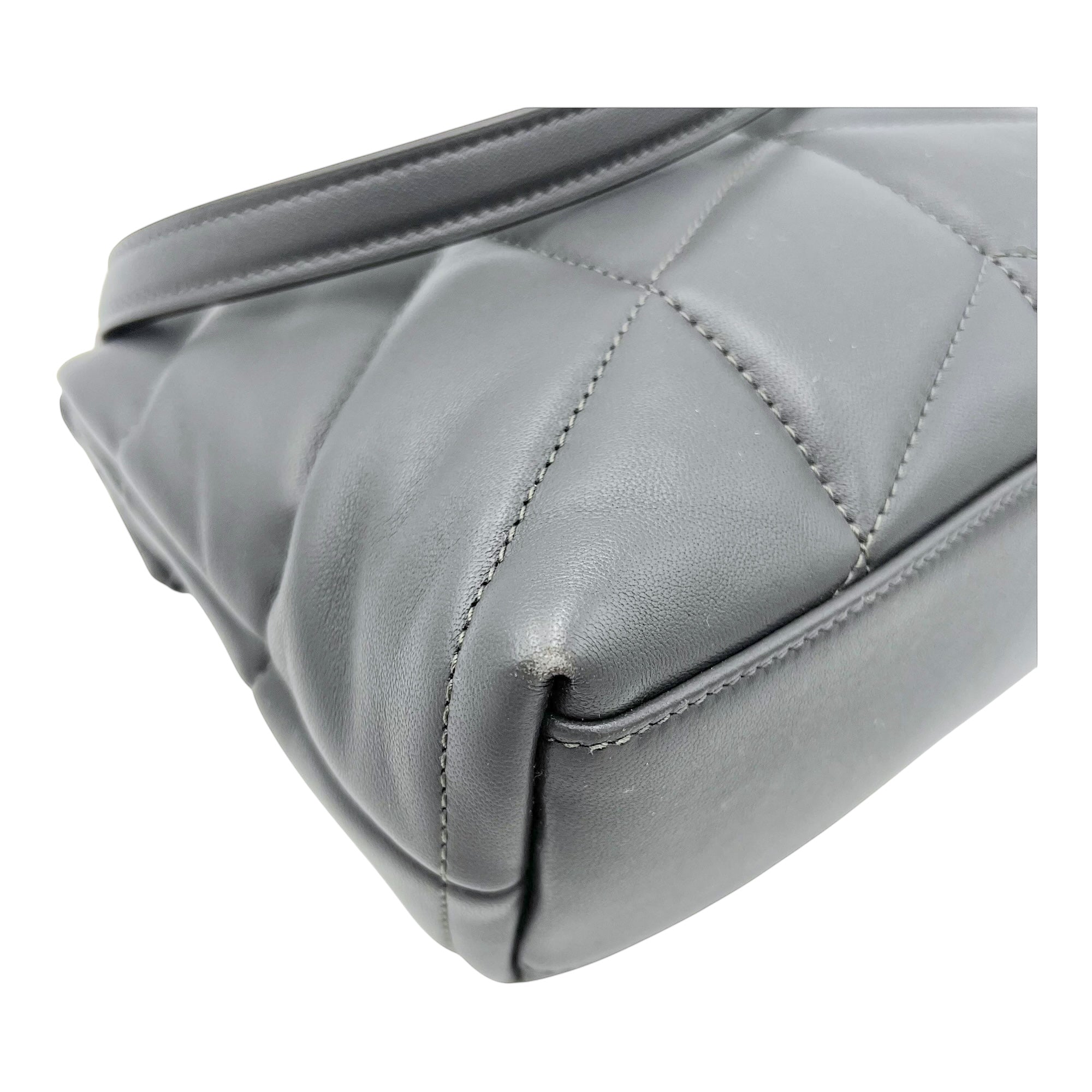 Puffer Mini Grey Shoulder Bag in Lambskin, Gold hardware