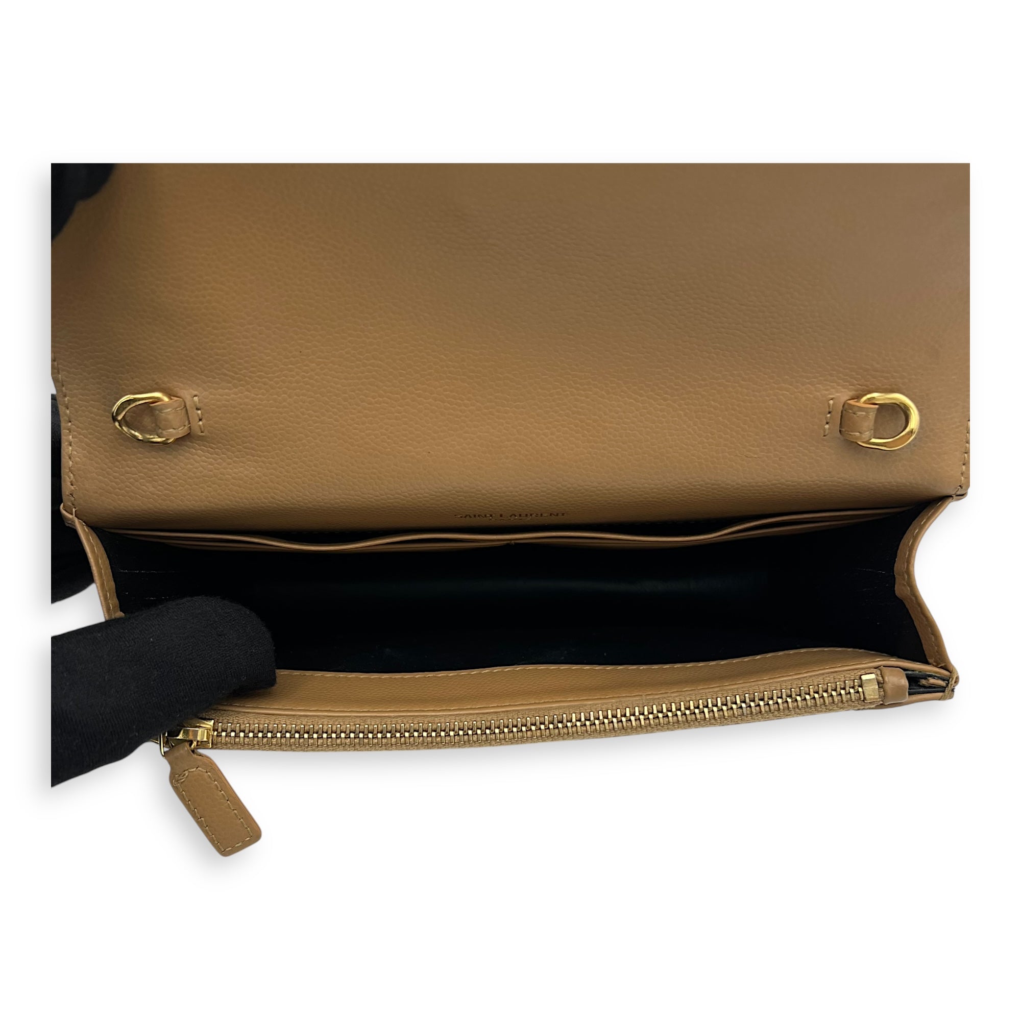 Cassandre Wallet On Chain Beige in Calfskin, Gold hardware