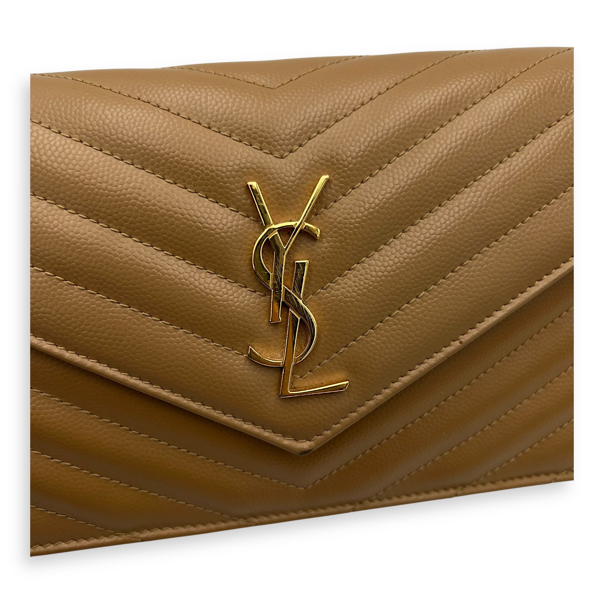 Cassandre Wallet On Chain Beige in Calfskin, Gold hardware