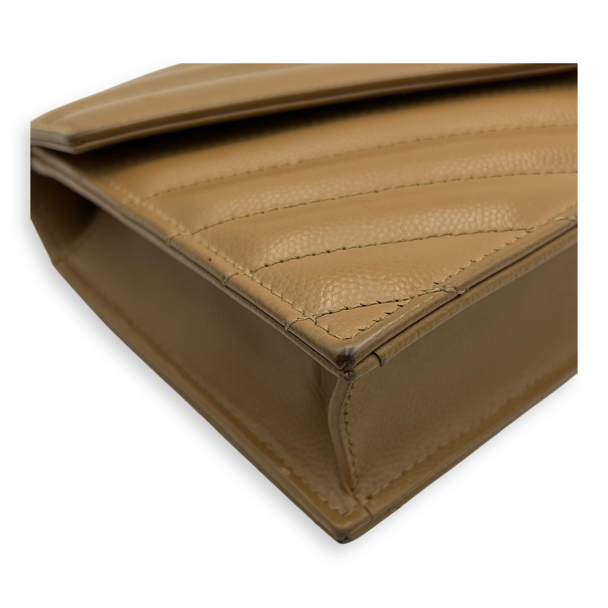 Cassandre Wallet On Chain Beige in Calfskin, Gold hardware