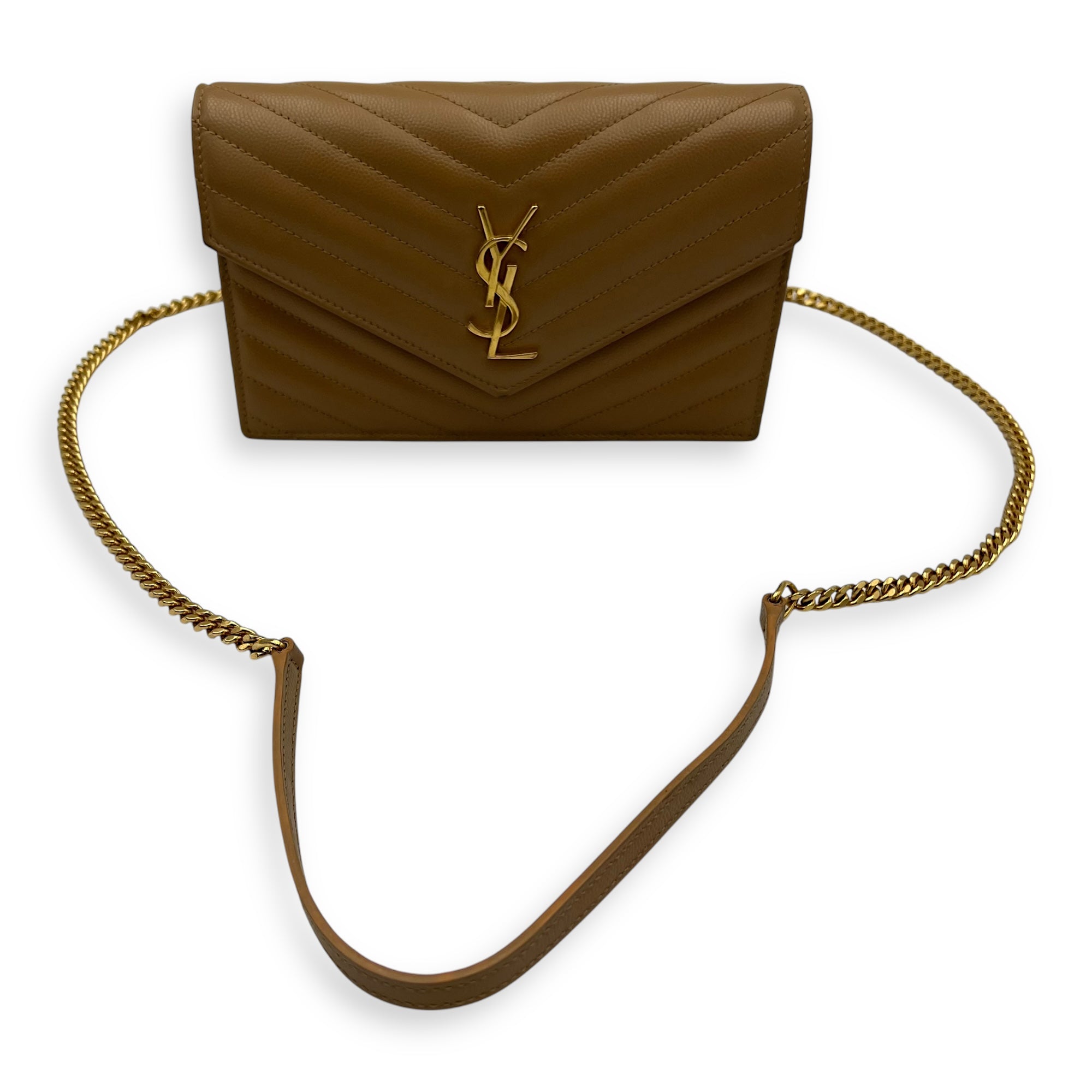 Cassandre Wallet On Chain Beige in Calfskin, Gold hardware