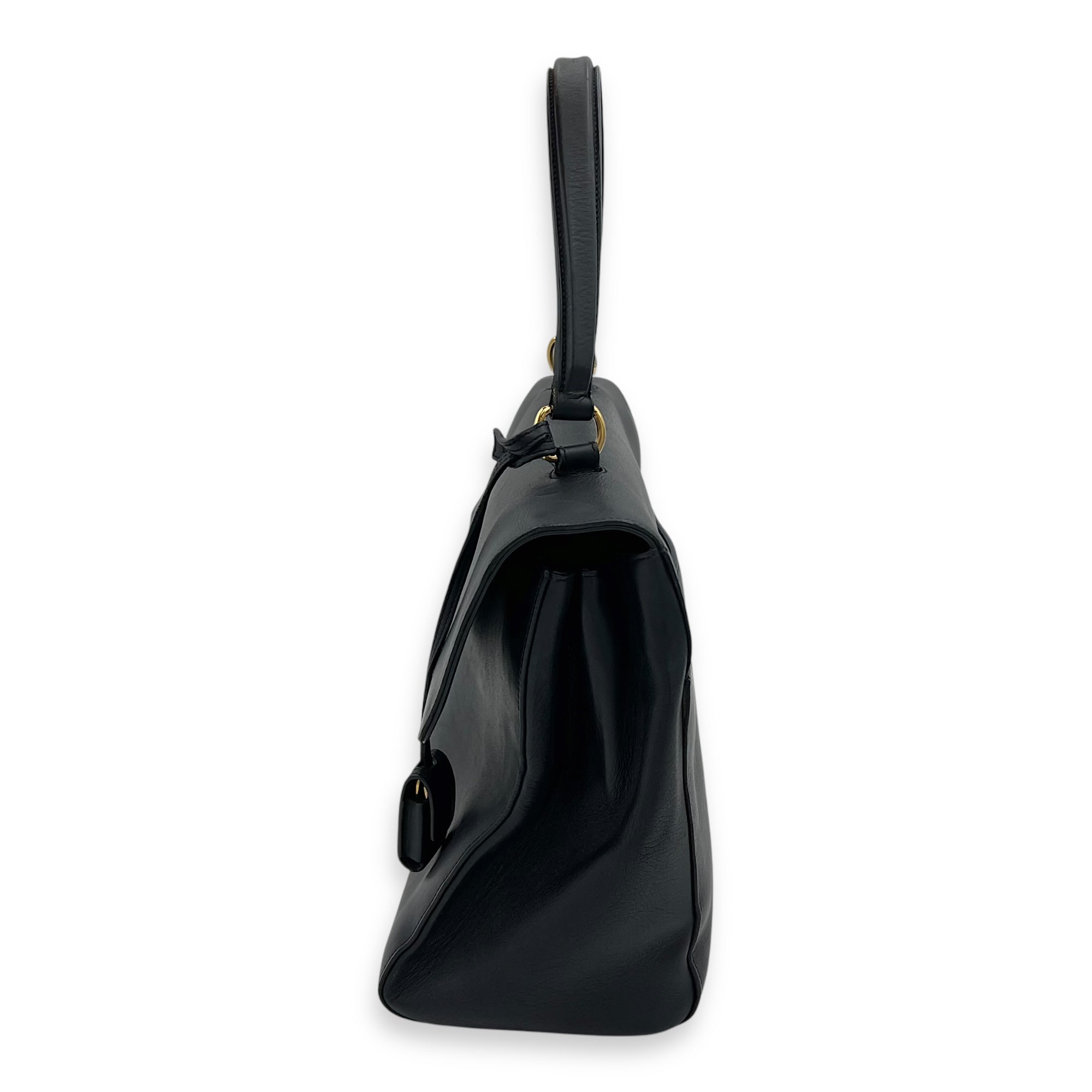 Moujik Top Handle Bag Blue in Calfskin, Gold hardware
