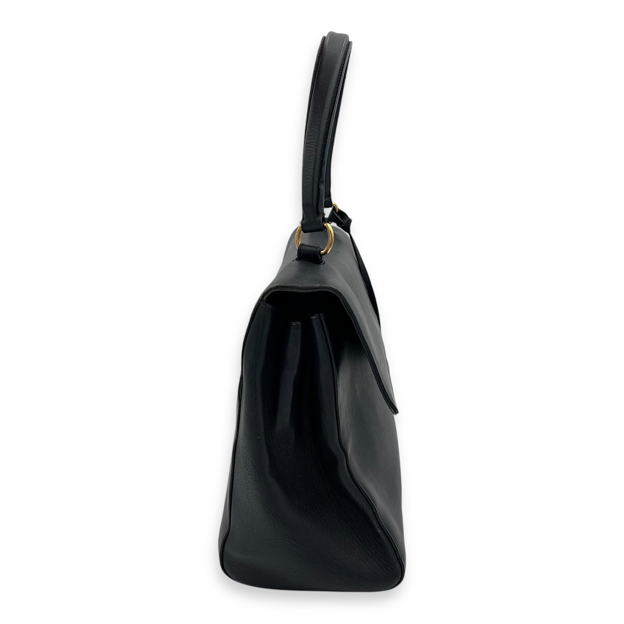 Moujik Top Handle Bag Blue in Calfskin, Gold hardware