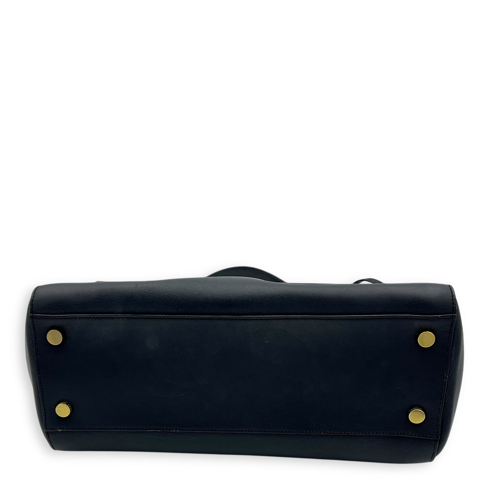 Moujik Top Handle Bag Blue in Calfskin, Gold hardware