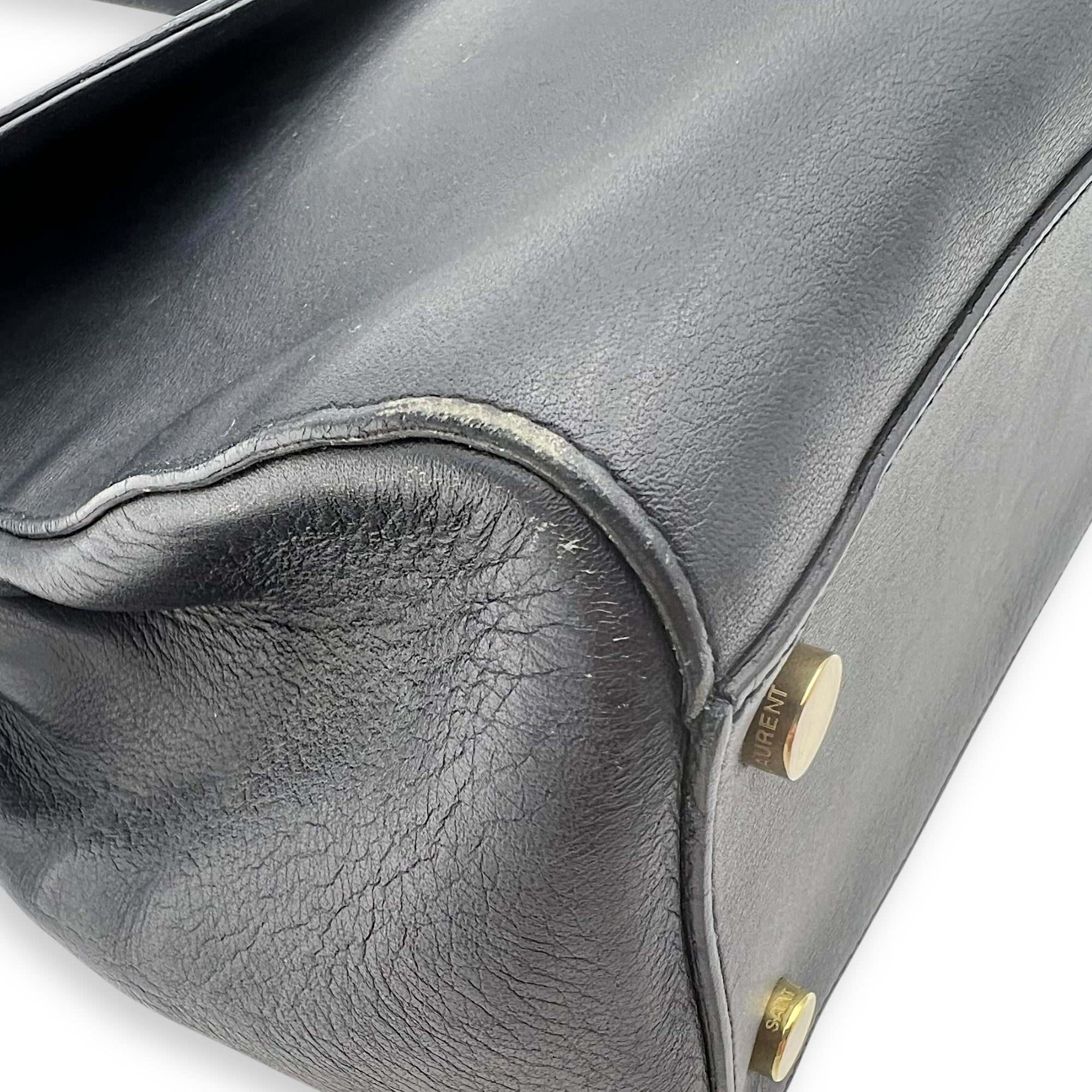 Moujik Top Handle Bag Blue in Calfskin, Gold hardware