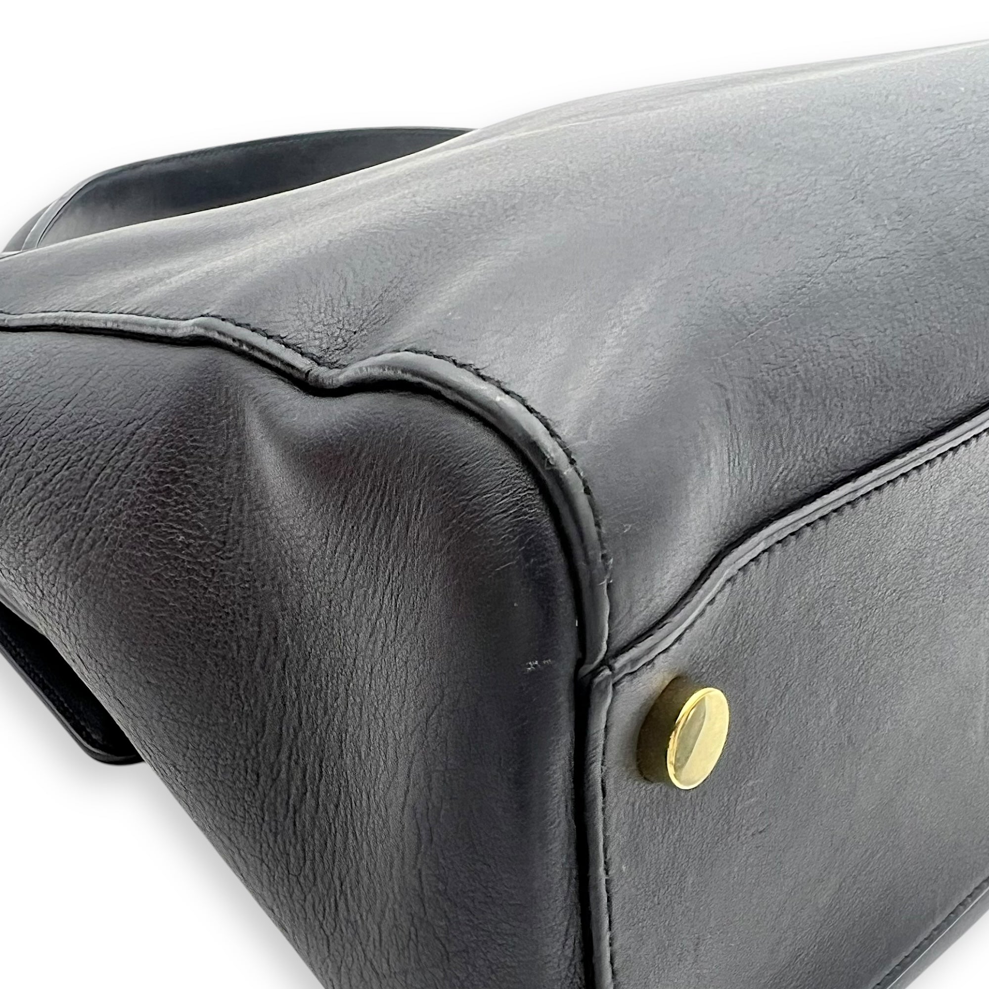 Moujik Top Handle Bag Blue in Calfskin, Gold hardware