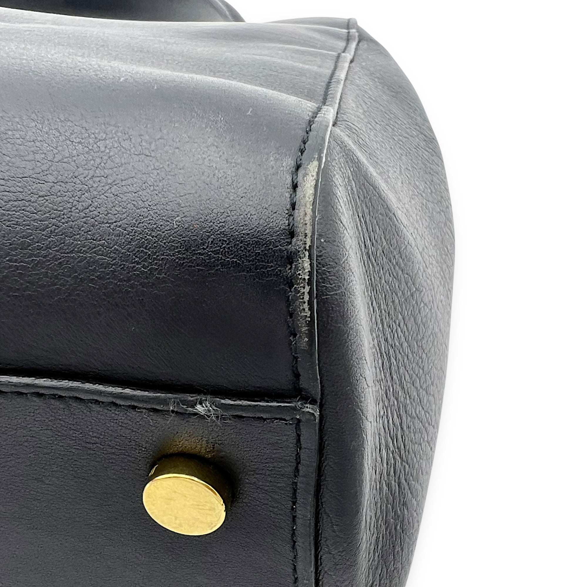 Moujik Top Handle Bag Blue in Calfskin, Gold hardware