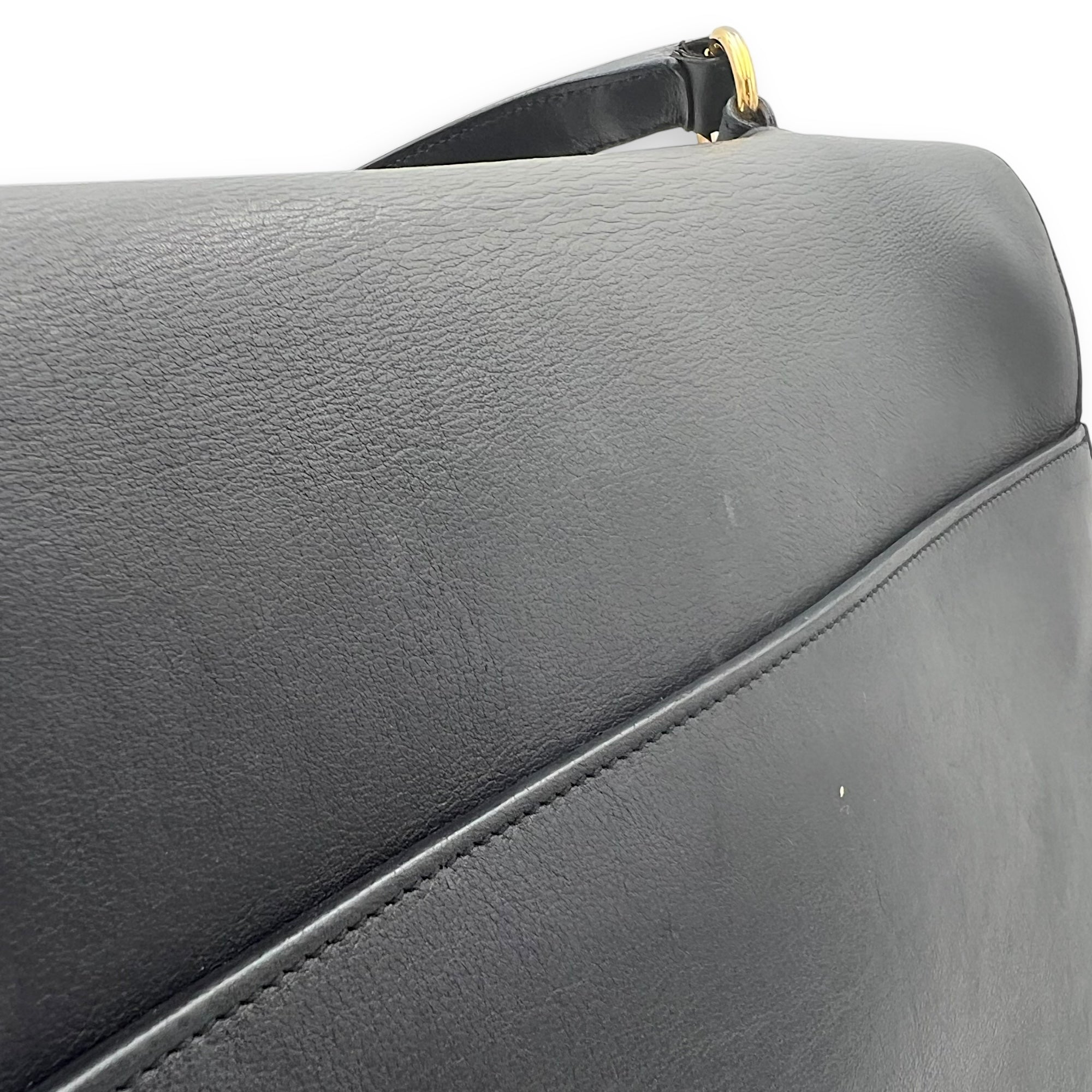 Moujik Top Handle Bag Blue in Calfskin, Gold hardware
